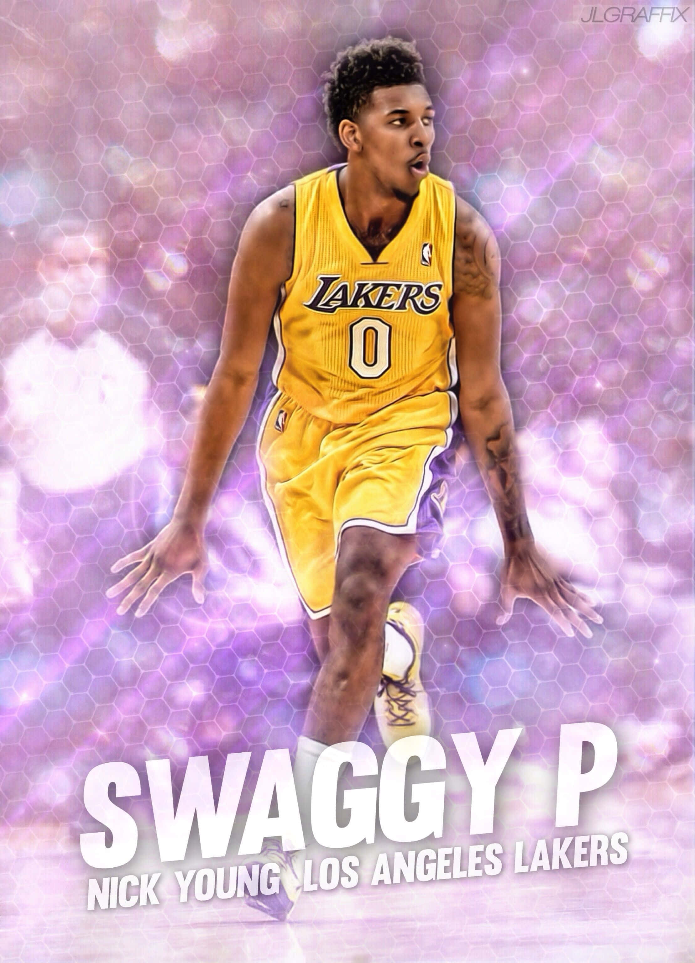 Nick Young, yellow Lakers jersey, mid-dribble, 2K Phone Wallpaper