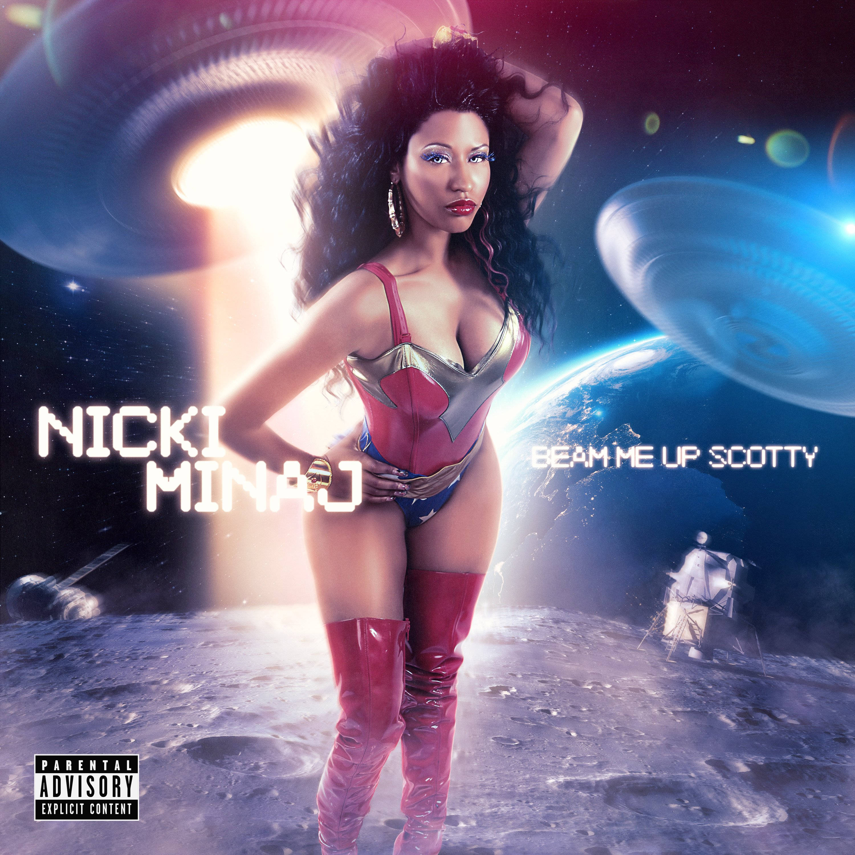 Nicki Minaj, moon, red and gold superhero outfit, 2K Desktop Wallpaper