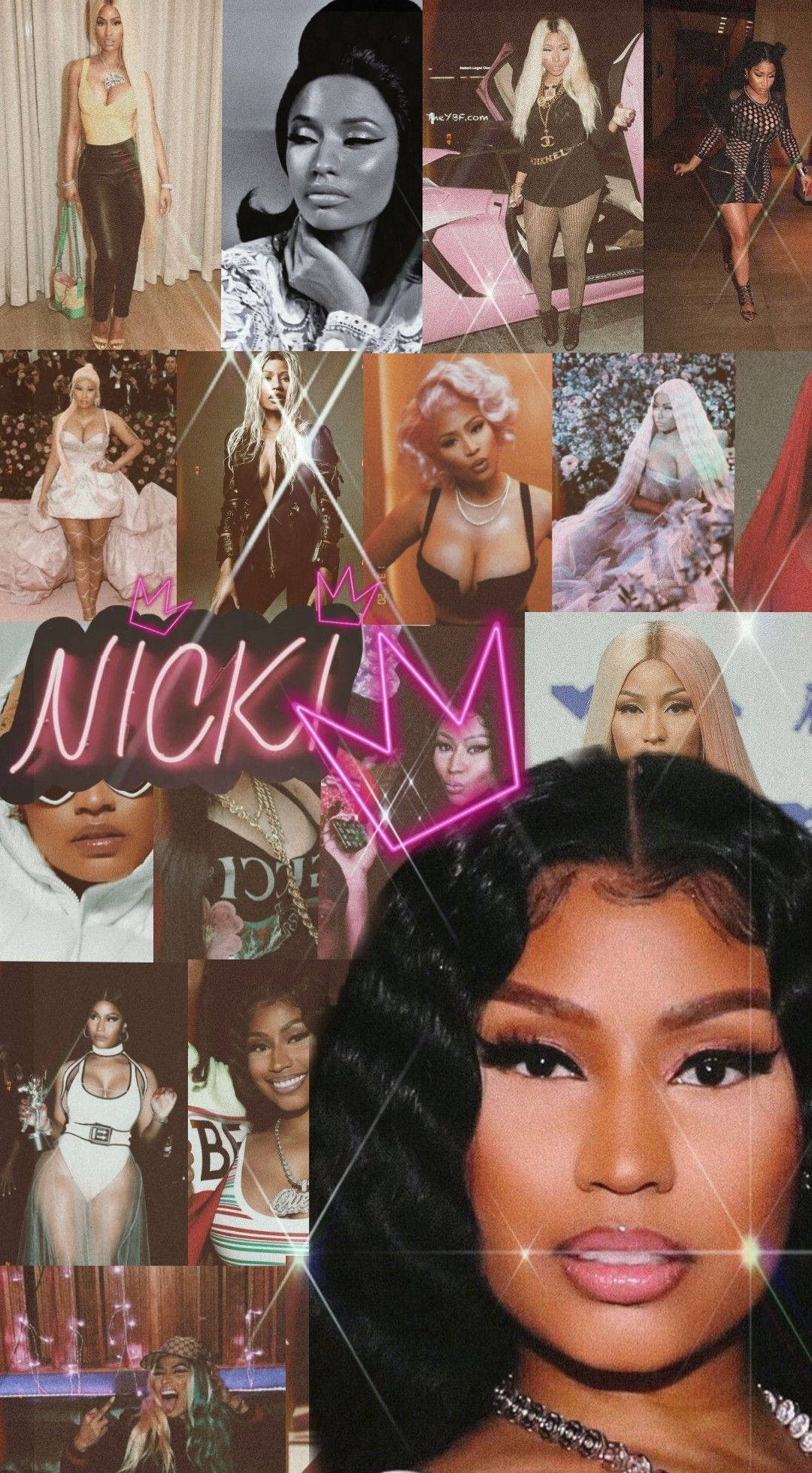 Nicki Minaj, neon pink crown logo, glamorous outfits, Full HD Phone Wallpaper