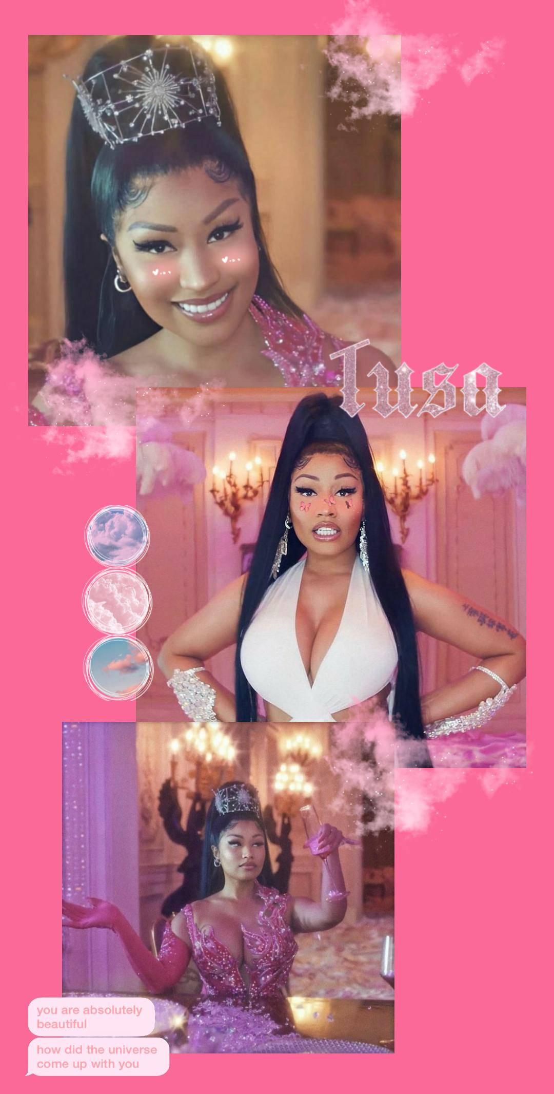 Nicki Minaj, sparkling pink and white outfits, opulent pink rooms, Full HD Phone Wallpaper