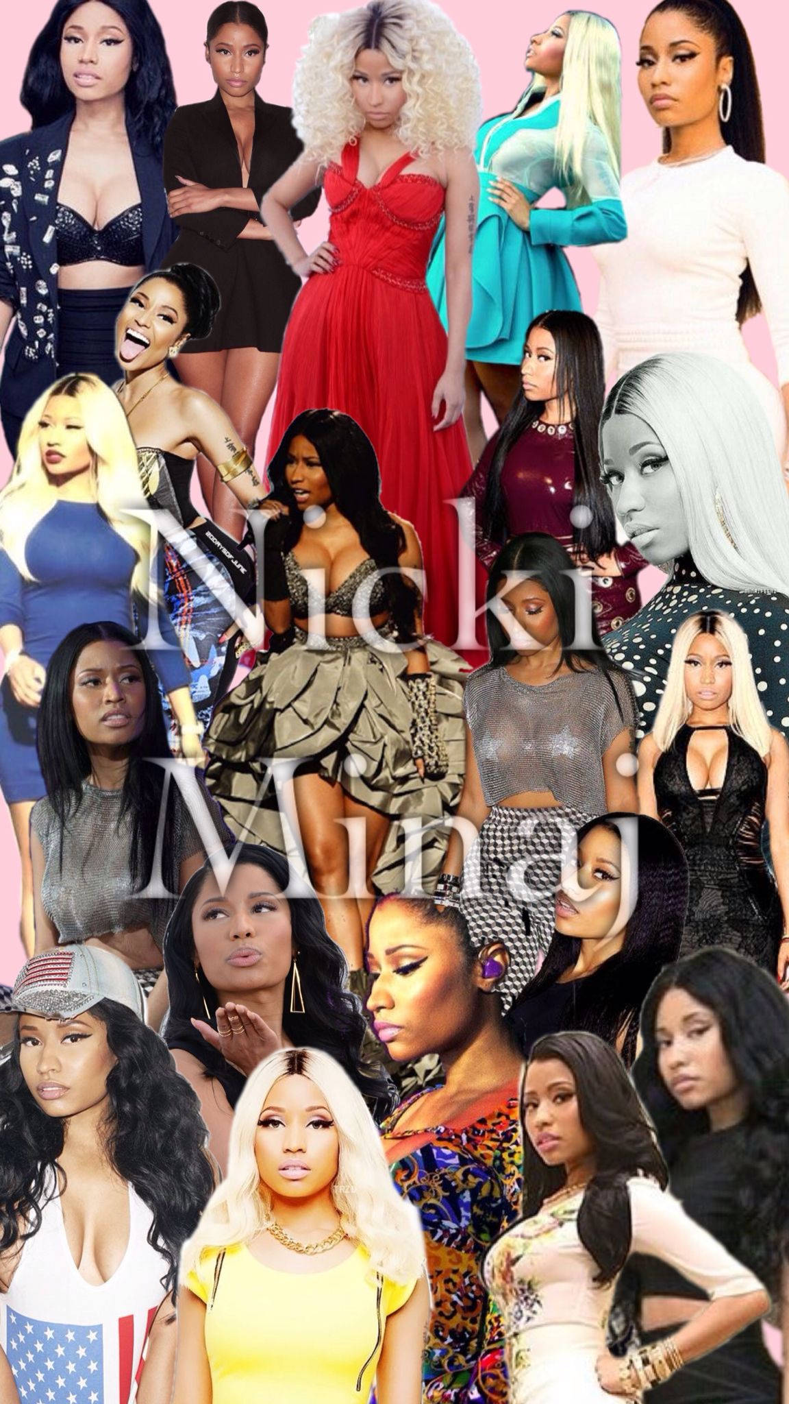 Nicki Minaj, mosaic, pink background, Full HD Phone Wallpaper