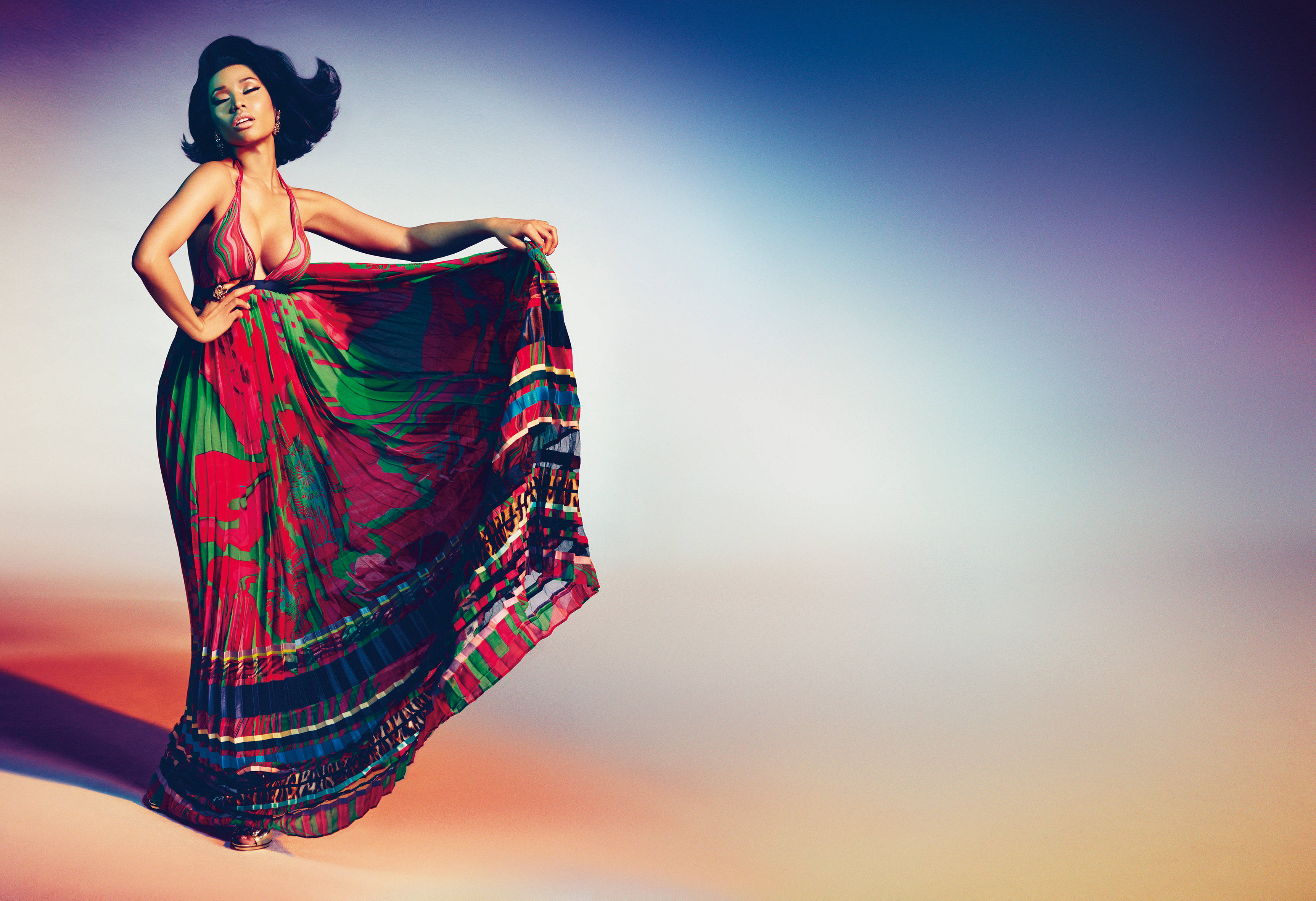 Nicki Minaj, HD Flowy Dress, vibrant patterned dress, 2K Desktop Wallpaper