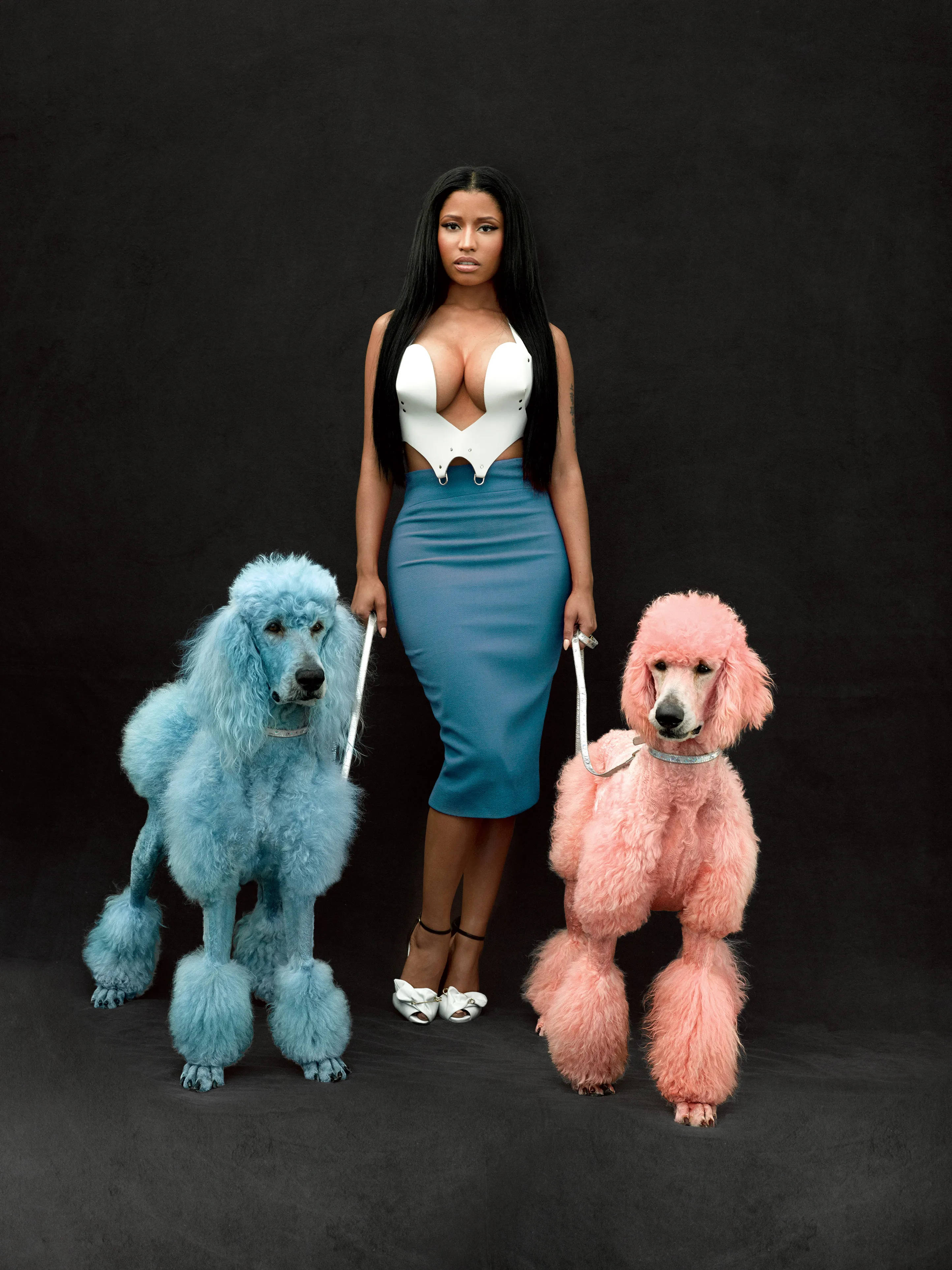 Nicki Minaj, white corset, blue skirt, 4K Phone Wallpaper