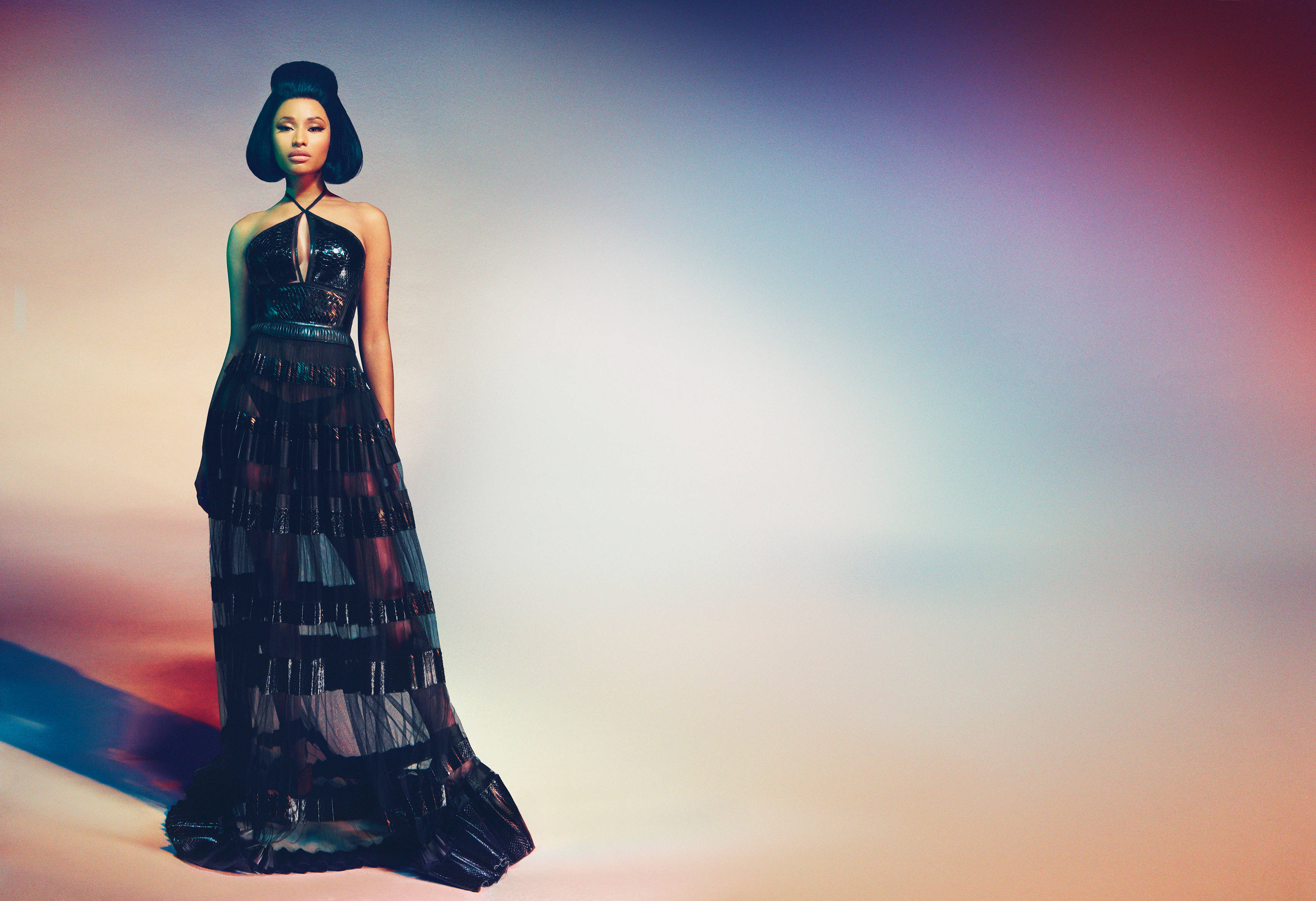 Nicki Minaj, long dress, black gown, 2K Desktop Wallpaper