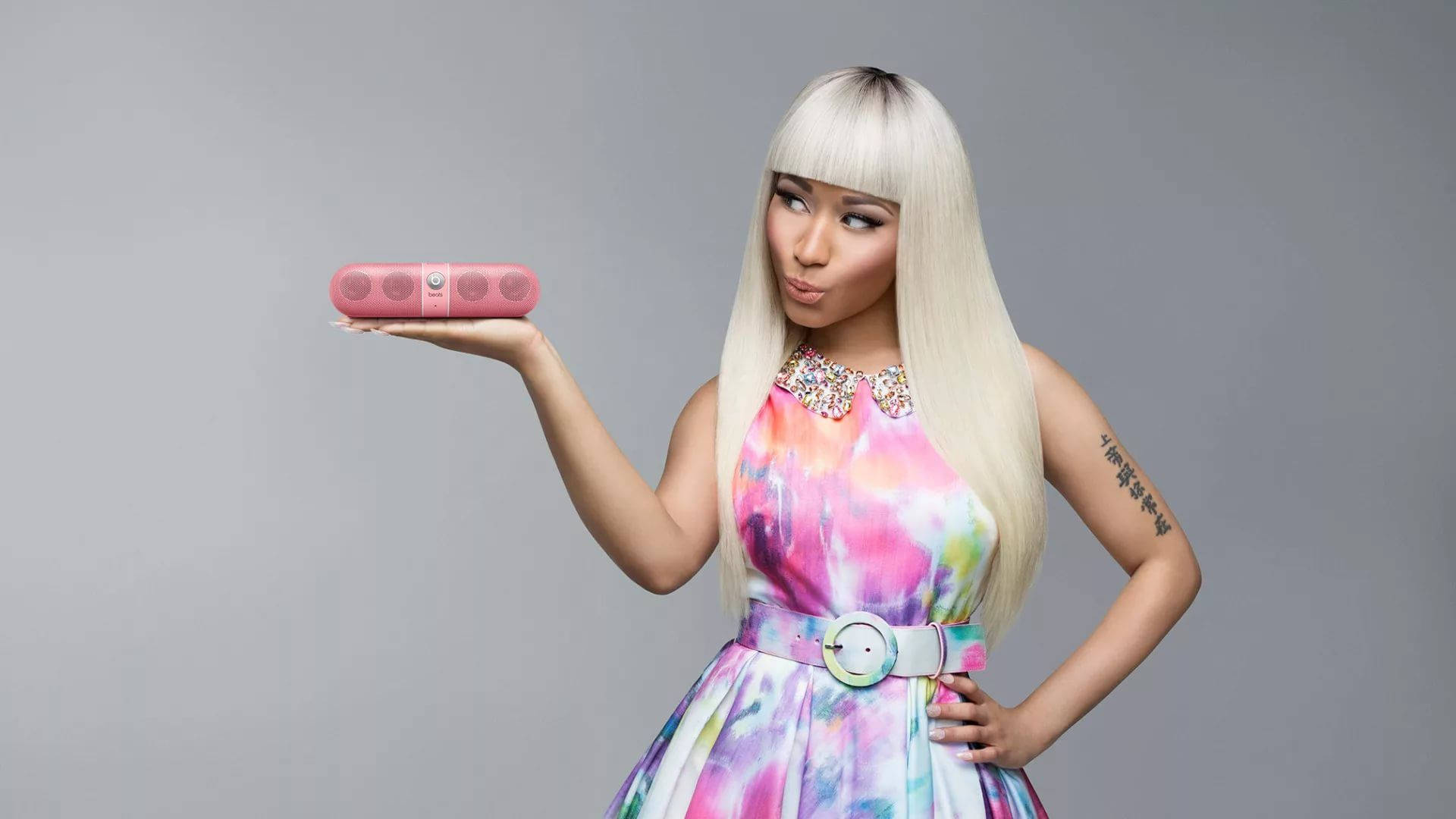 Nicki Minaj, platinum blonde hair, colorful dress, Full HD Desktop Wallpaper