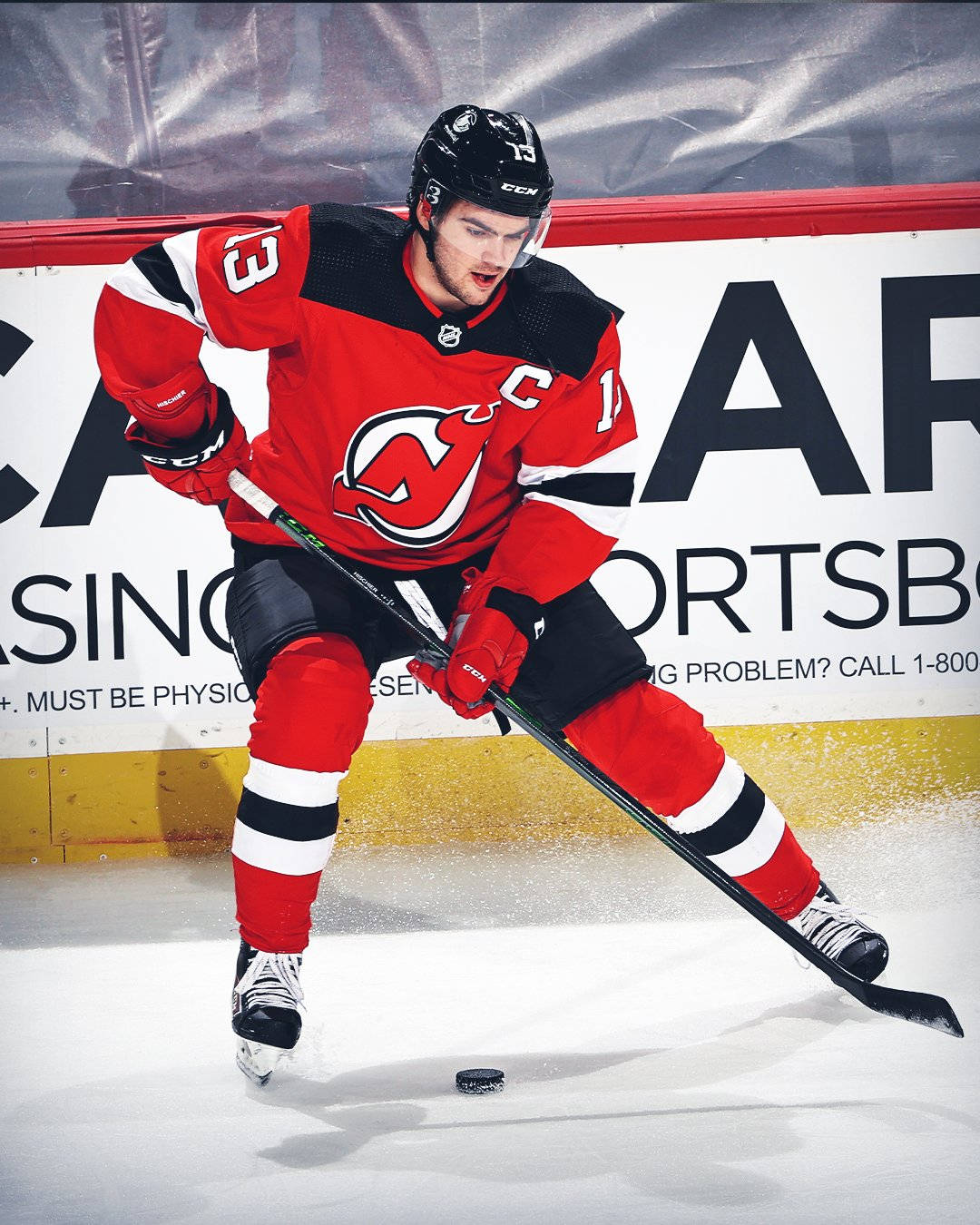 Nico Hischier, red and black uniform, hockey player, HD Phone Wallpaper