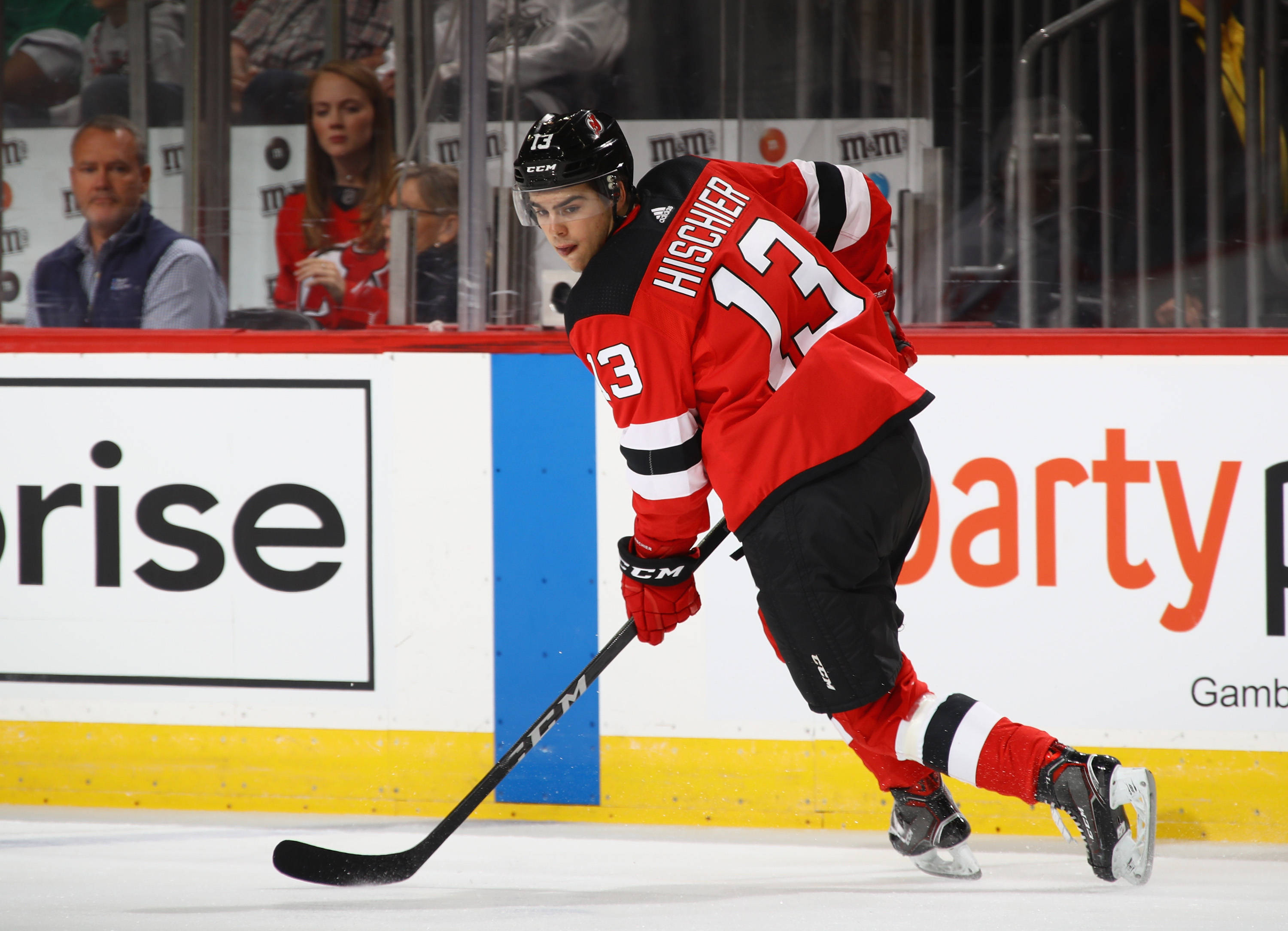 Nico Hischier, red jersey number 13, ice, 2K Desktop Wallpaper
