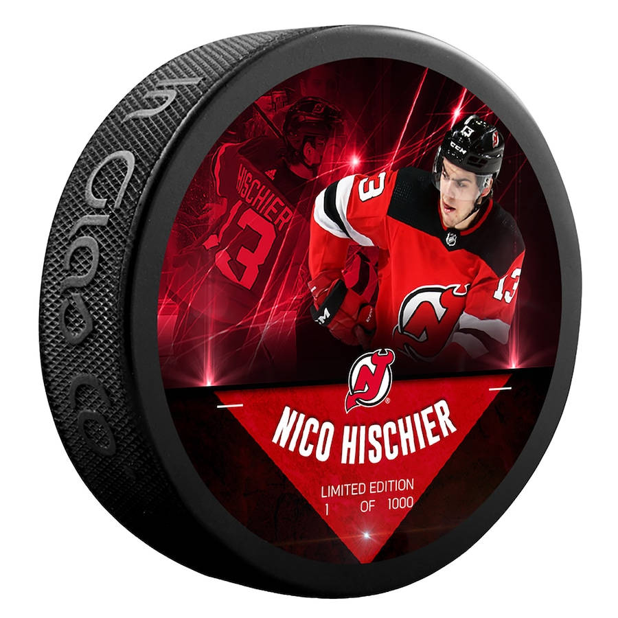 Nico Hischier, NHL player, black hockey puck, SD Desktop Wallpaper