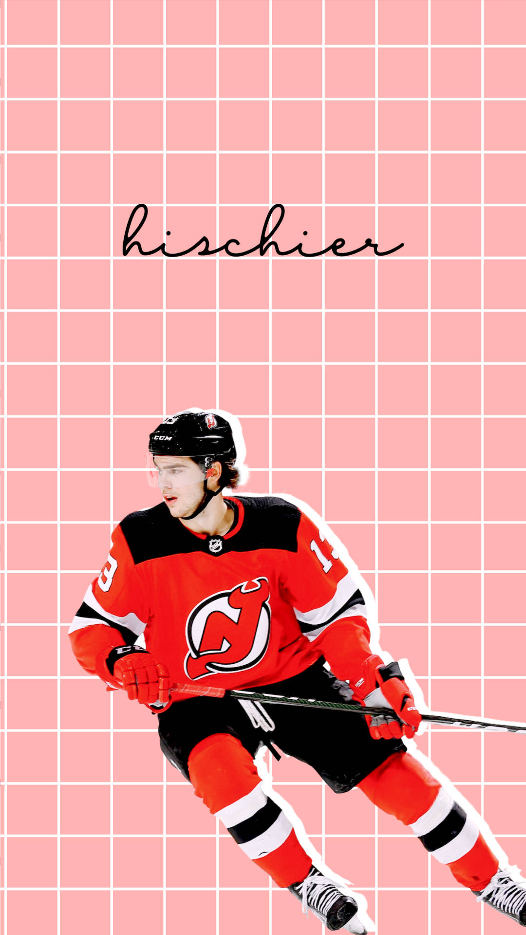 Nico Hischier, red jersey, stick, Full HD Phone Wallpaper