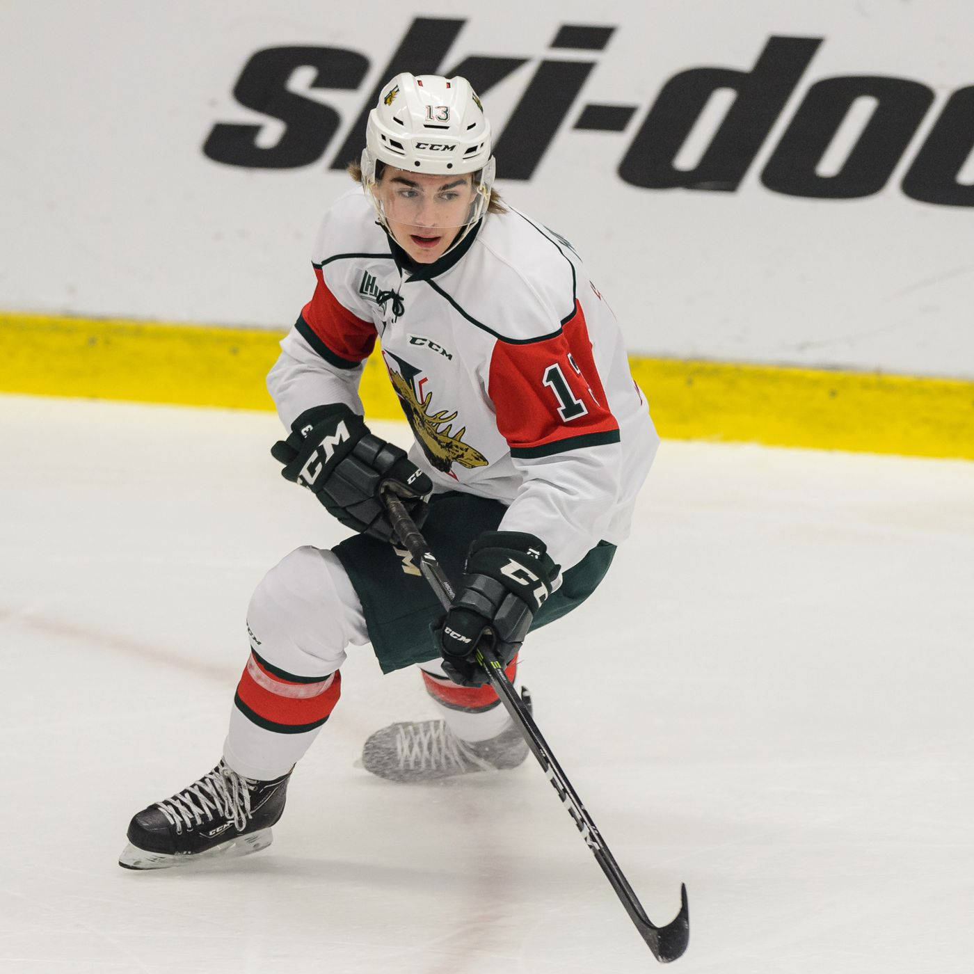 Nico Hischier, ice rink, white red and green uniform, HD Desktop Wallpaper