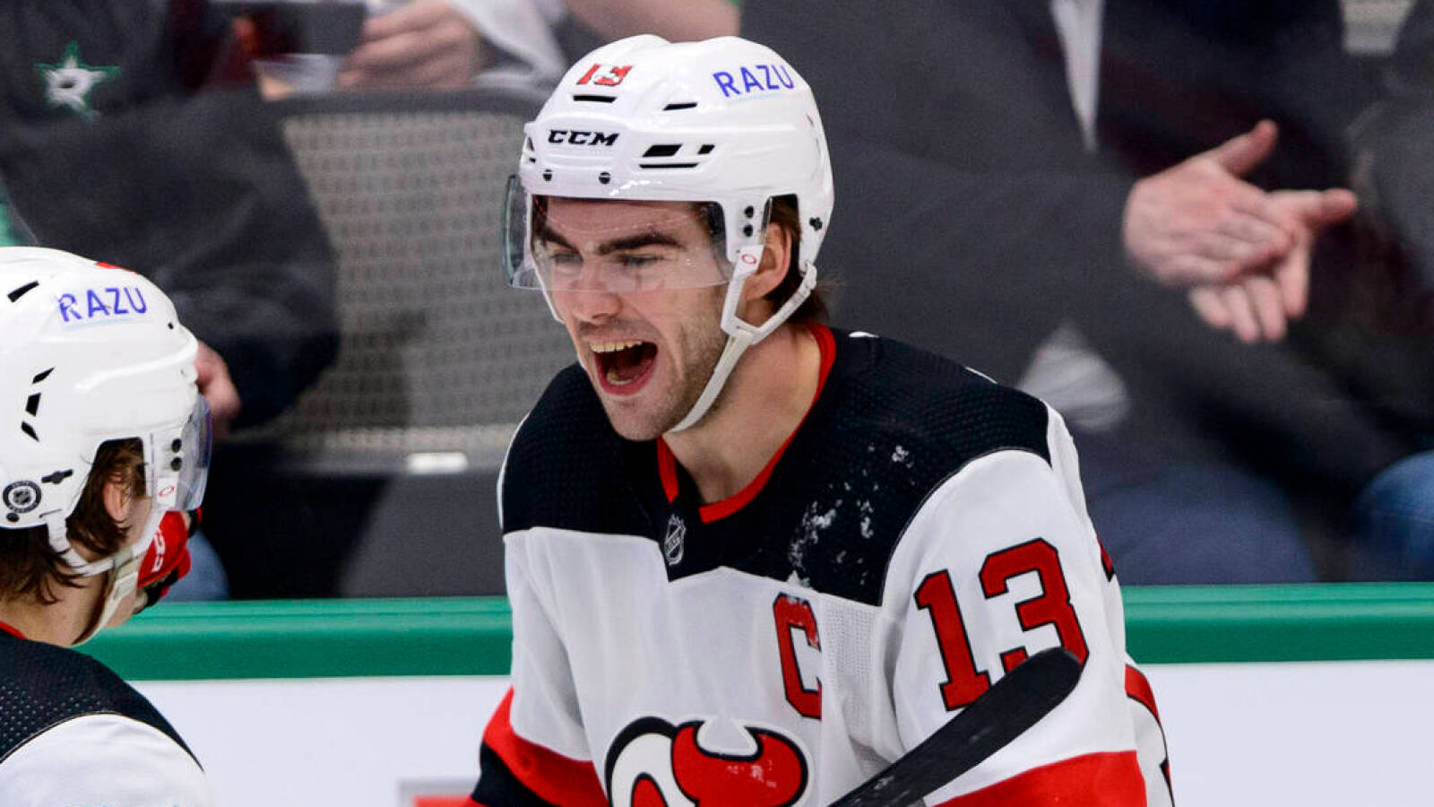 Nico Hischier, white jersey, red accents, HD Desktop Wallpaper