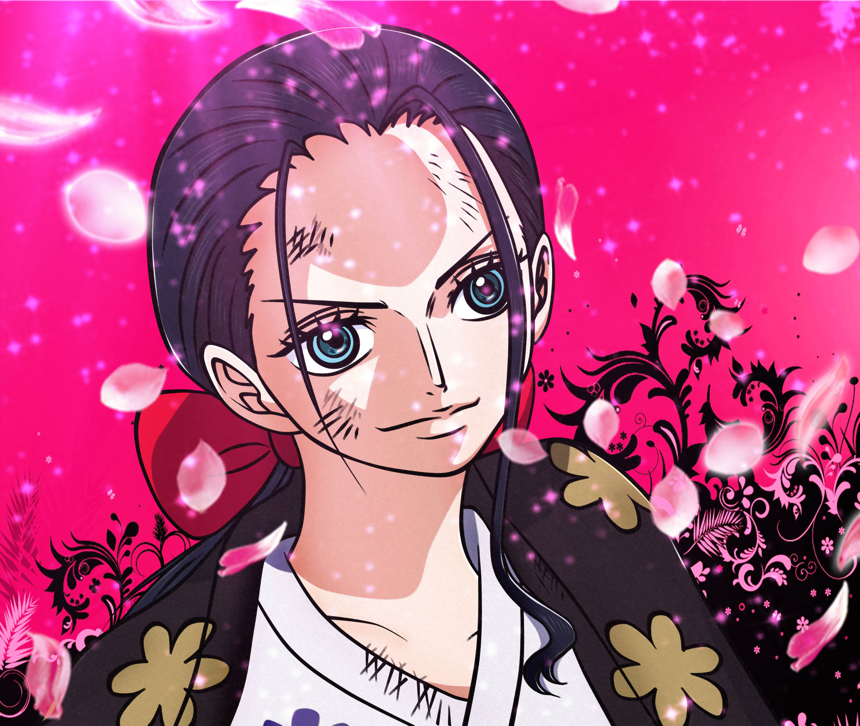 Nico Robin, One Piece, floral patterns, 2K Desktop Wallpaper