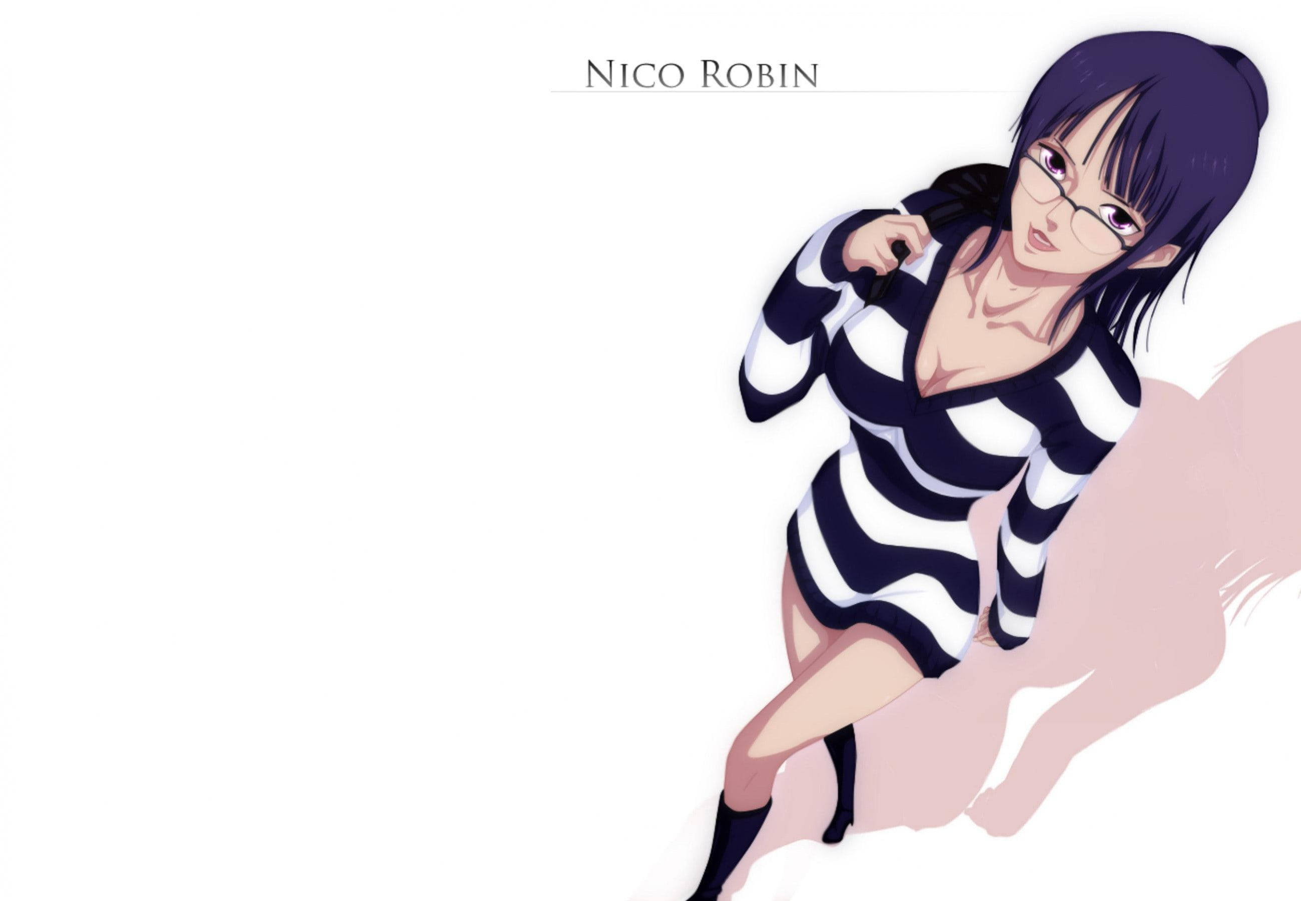 Nico Robin, One Piece, black and white striped dress, 2K Desktop Wallpaper