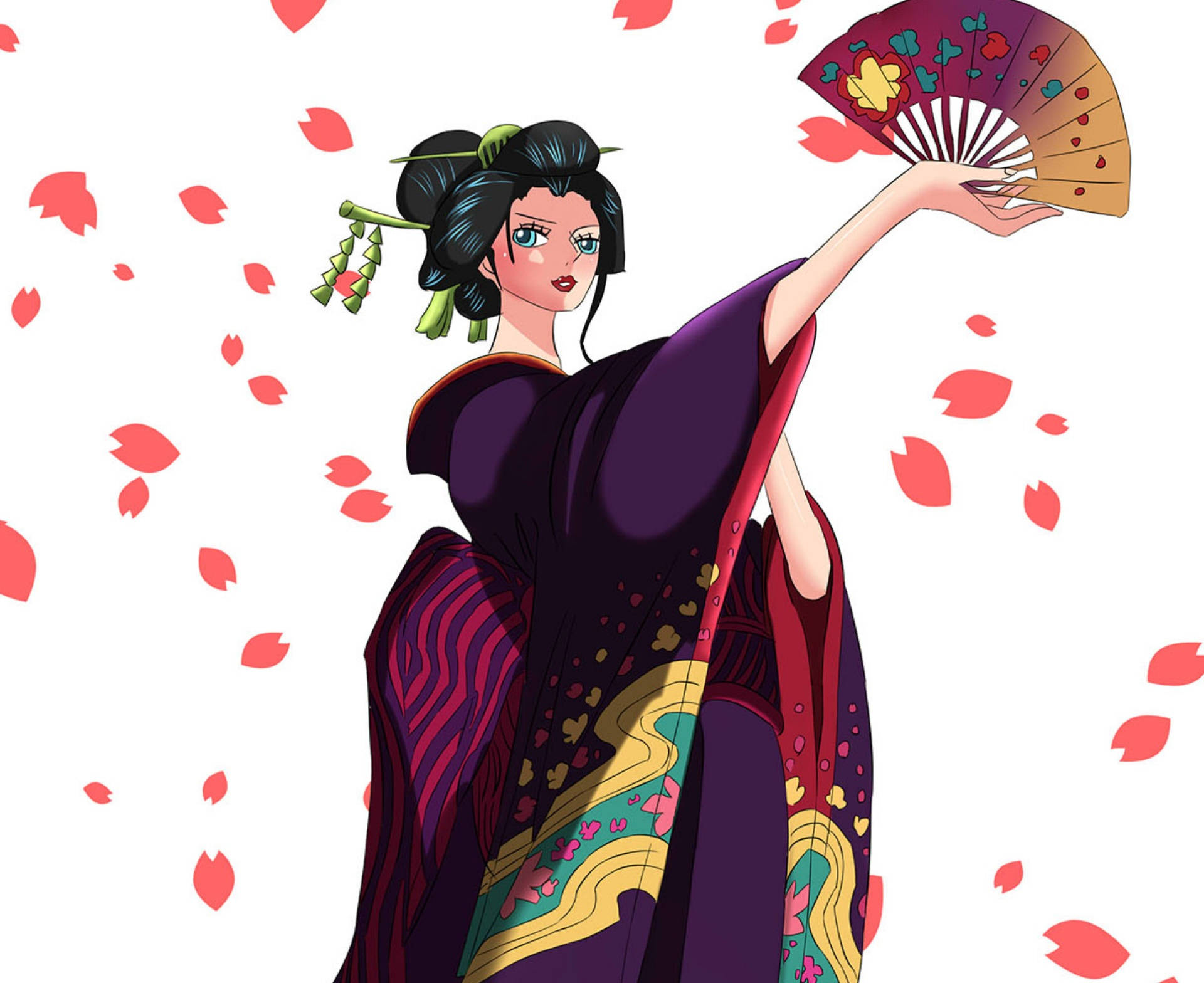 Nico Robin, One Piece, purple kimono, Full HD Desktop Wallpaper