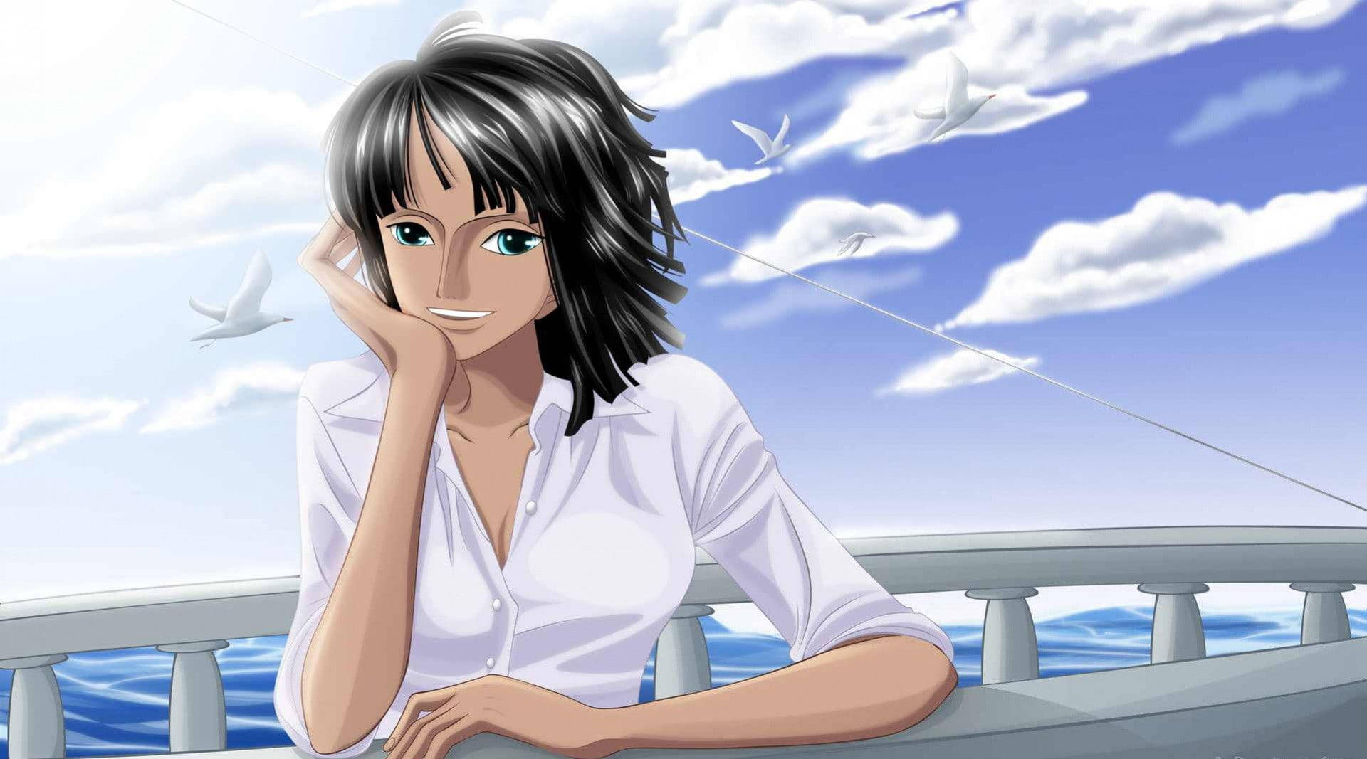 Nico Robin, One Piece, ship's railing, Full HD Desktop Wallpaper