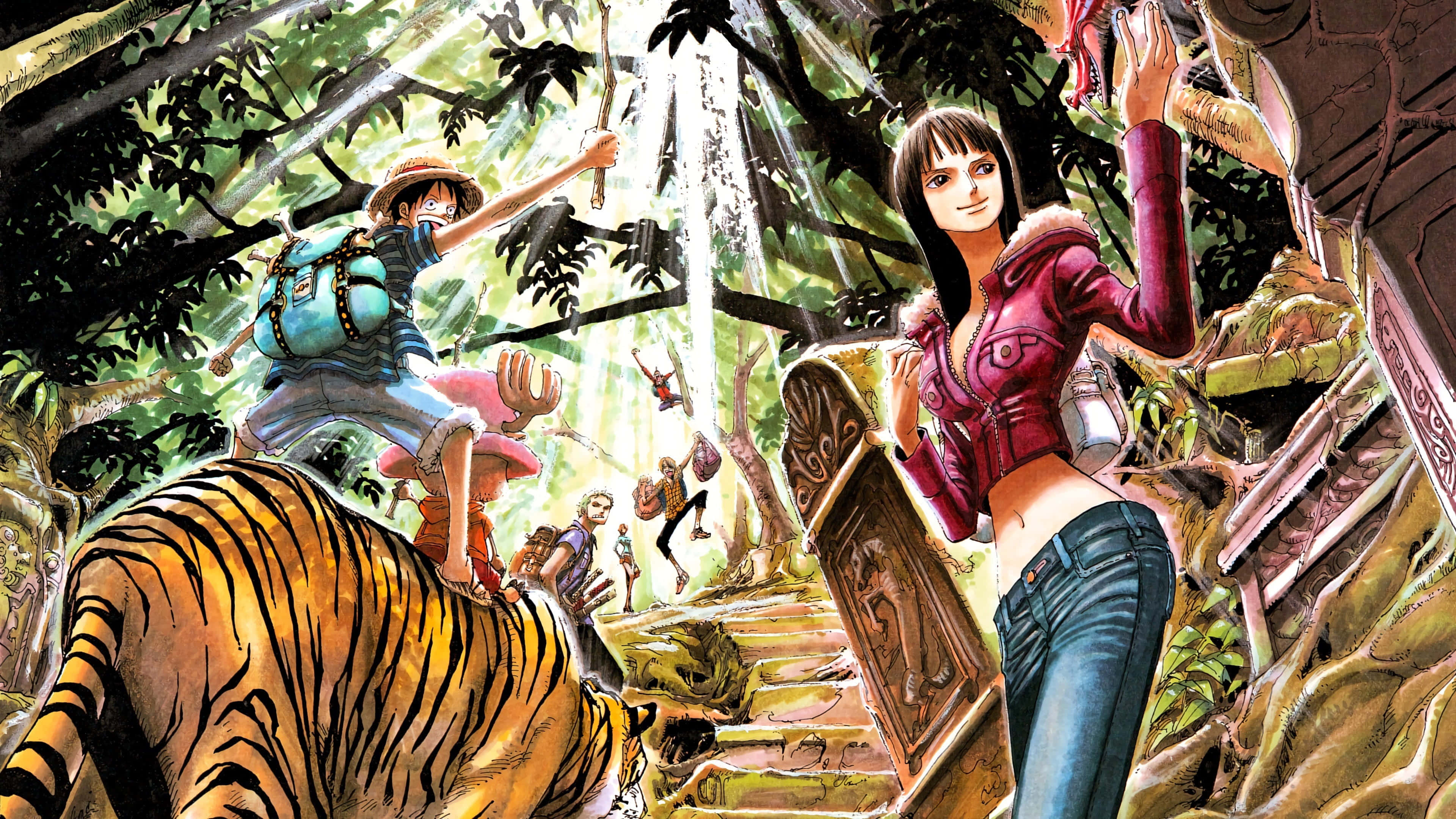Nico Robin, red jacket, tiger, 4K Desktop Wallpaper