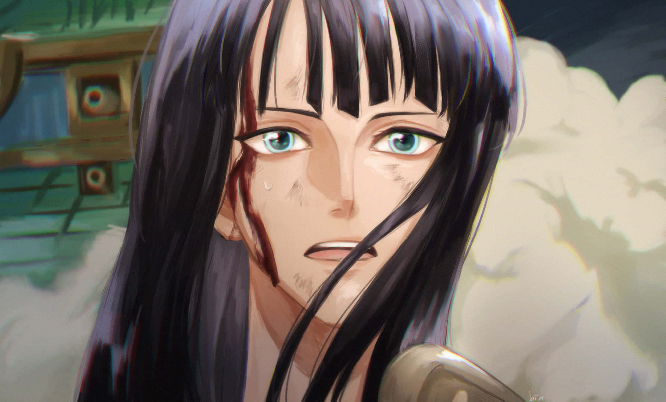 Nico Robin, long black hair, green eyes, Full HD Desktop Wallpaper