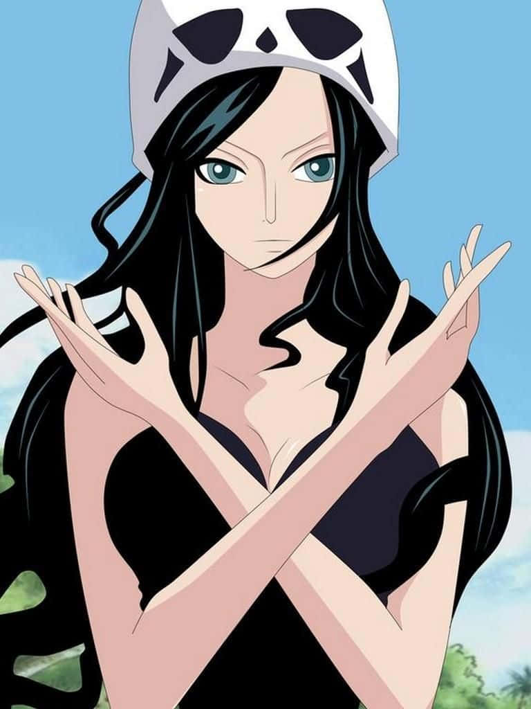 Nico Robin, panda hat, long black hair, SD Phone Wallpaper