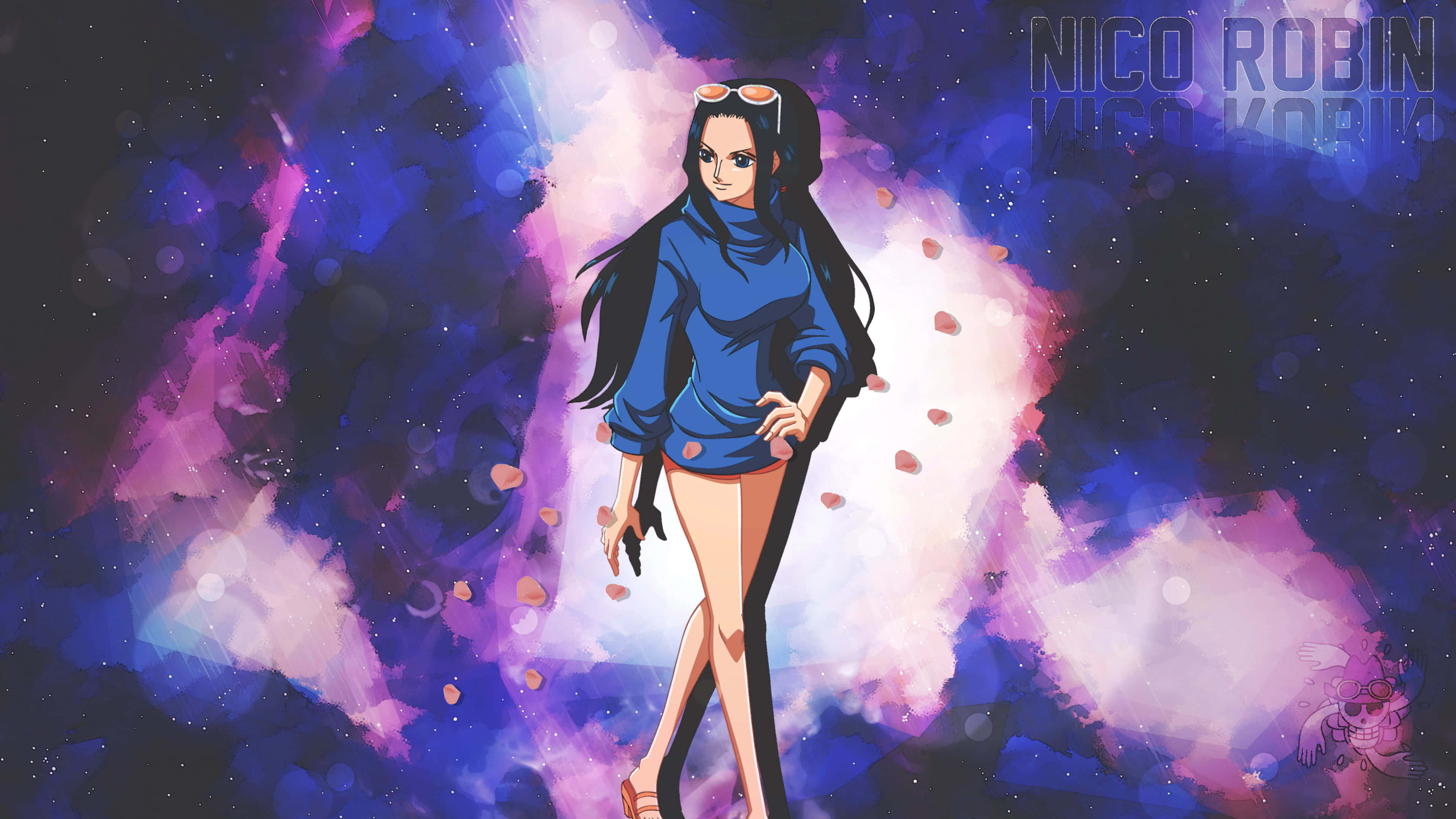 Nico Robin, cosmic nebula, floating petals, 4K Desktop Wallpaper
