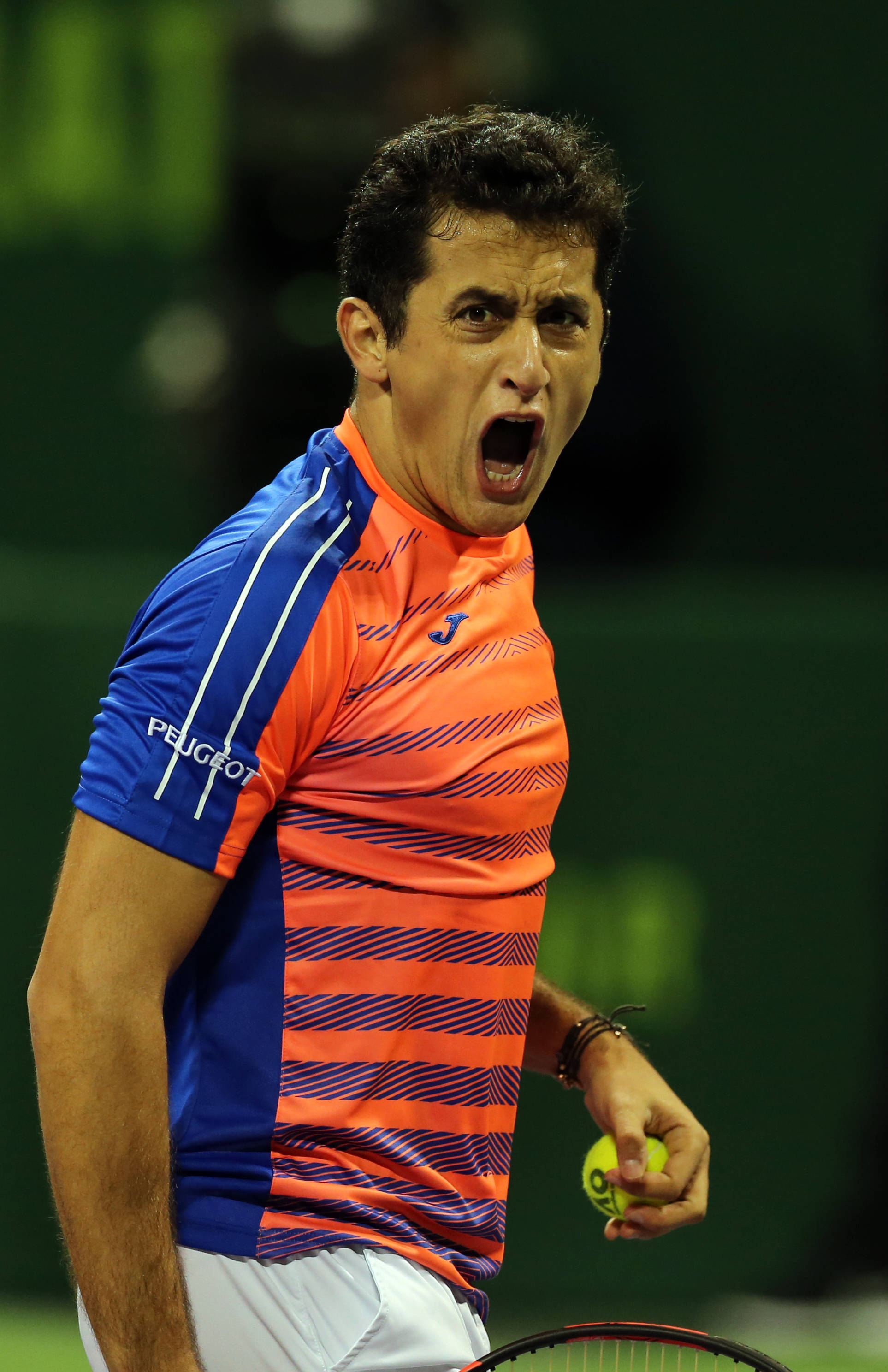 Nicolas Almagro, blue and orange striped shirt, tennis ball, 2K Phone Wallpaper