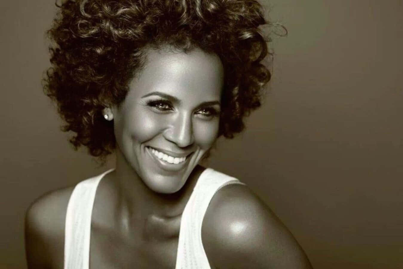 Nicole Ari Parker, voluminous curly hair, white tank top, HD Desktop Wallpaper