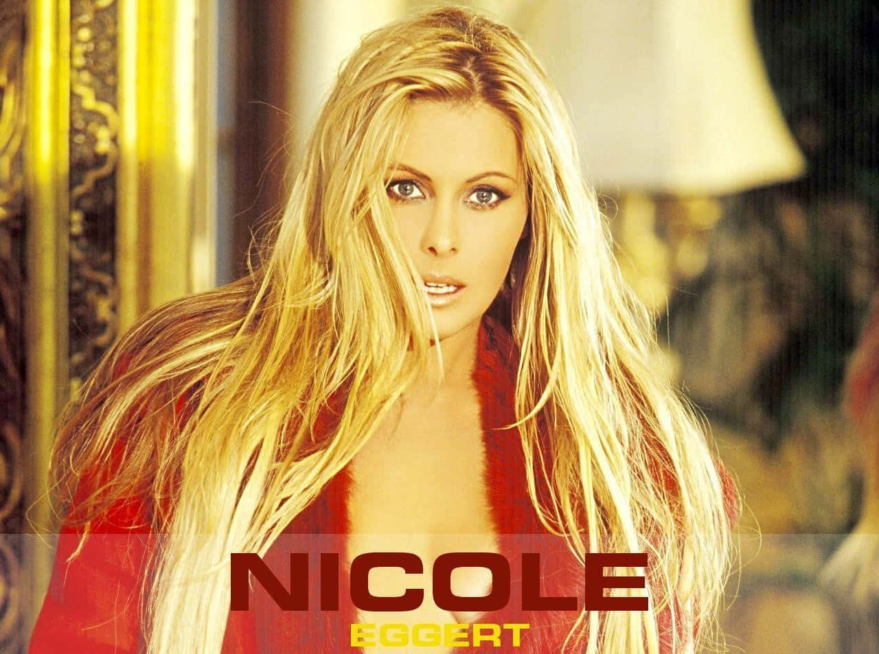 Nicole Eggert, red top, long flowing hair, HD Desktop Wallpaper