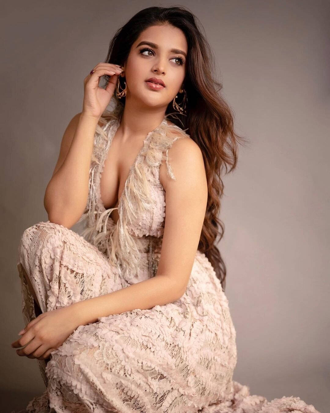 Nidhi Agarwal, blush gown, neutral studio backdrop, HD Phone Wallpaper