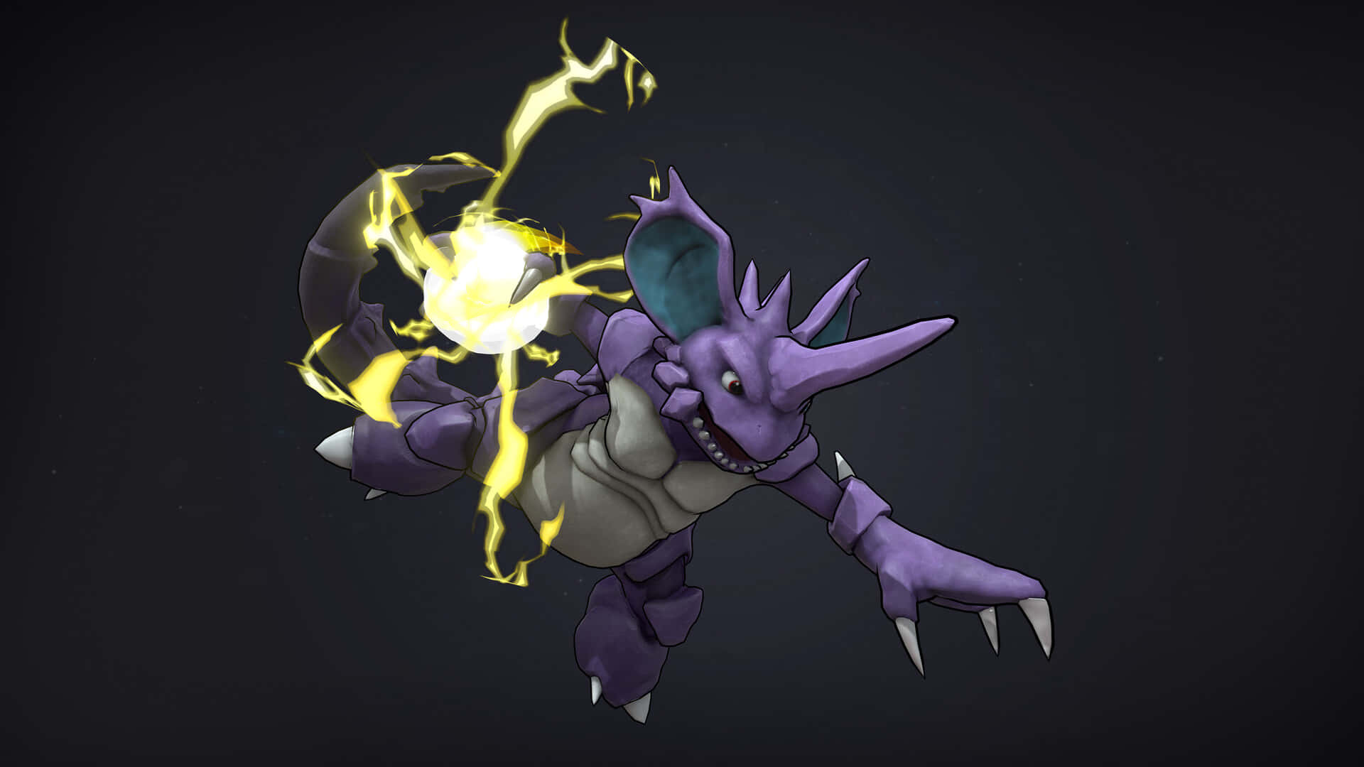 Nidoking, purple, glowing yellow lightning, Full HD Desktop Wallpaper