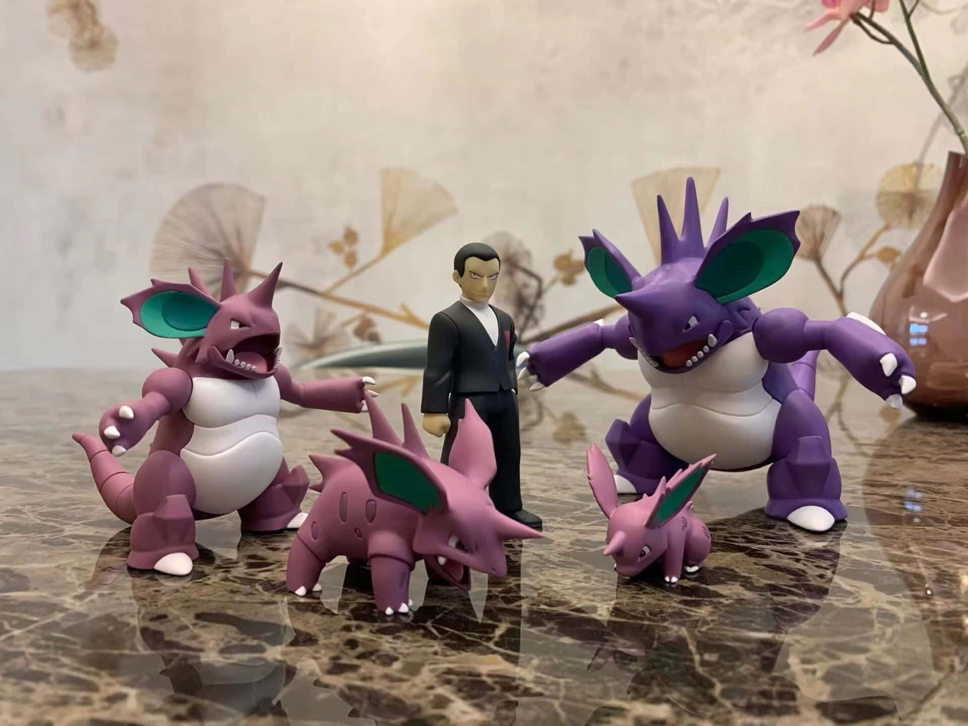 Nidoking, purple and white, reflective marble surface, Full HD Desktop Wallpaper