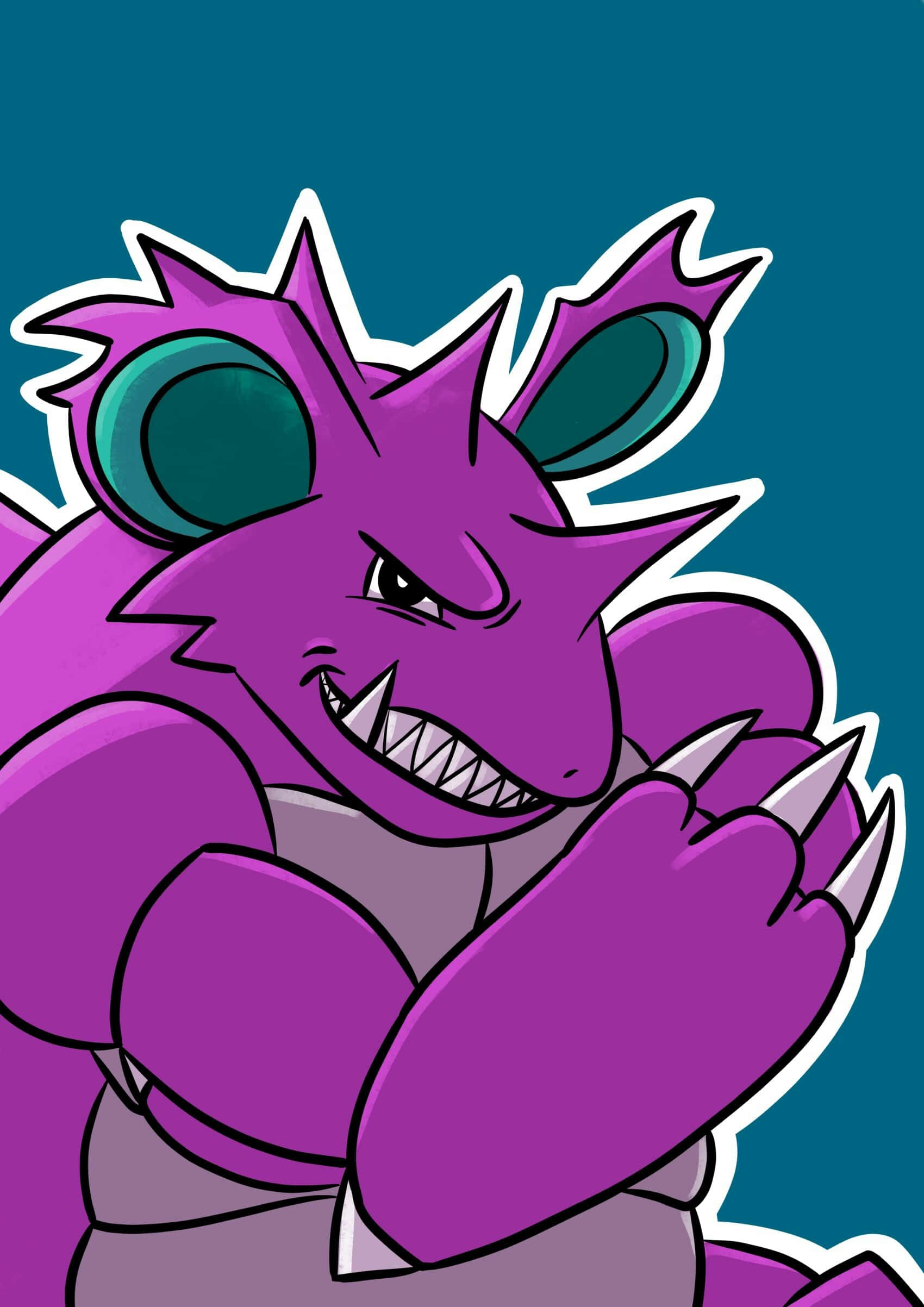 Nidoking, purple, teal eyes, Full HD Phone Wallpaper