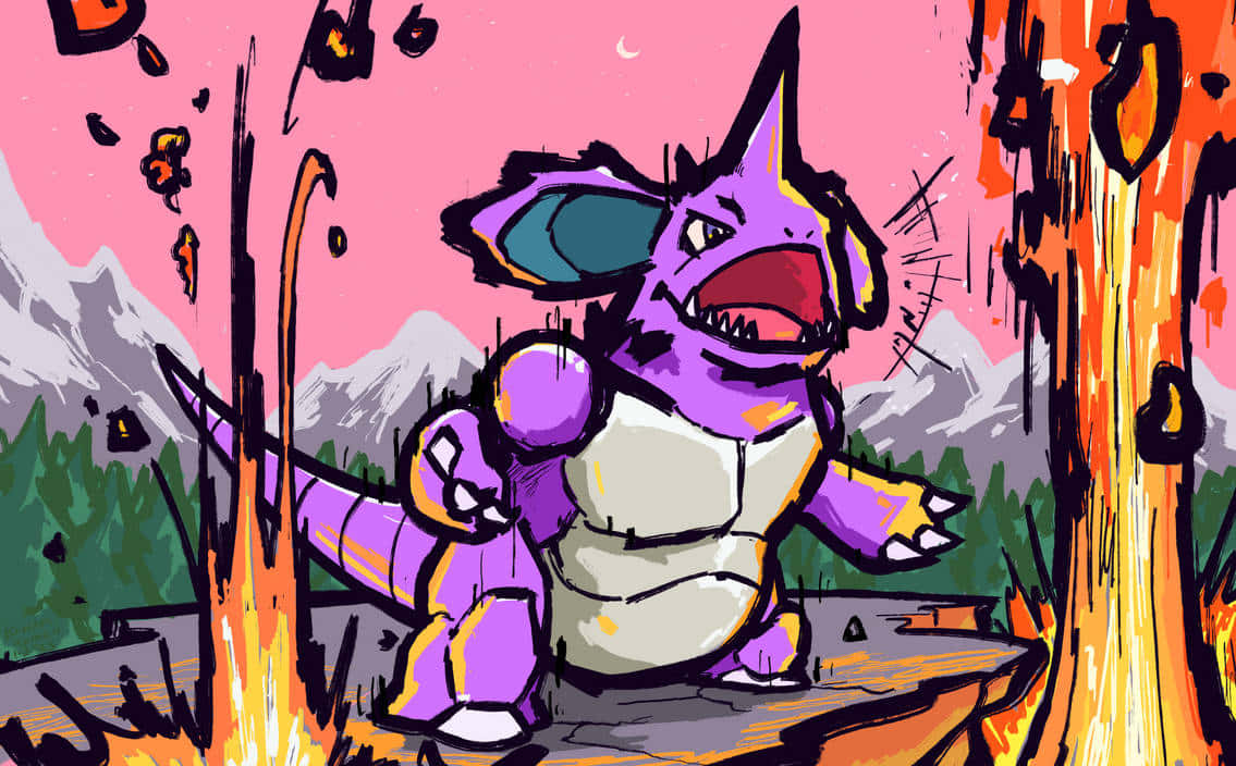 Nidoking, purple cartoon dinosaur, white belly, SD Desktop Wallpaper