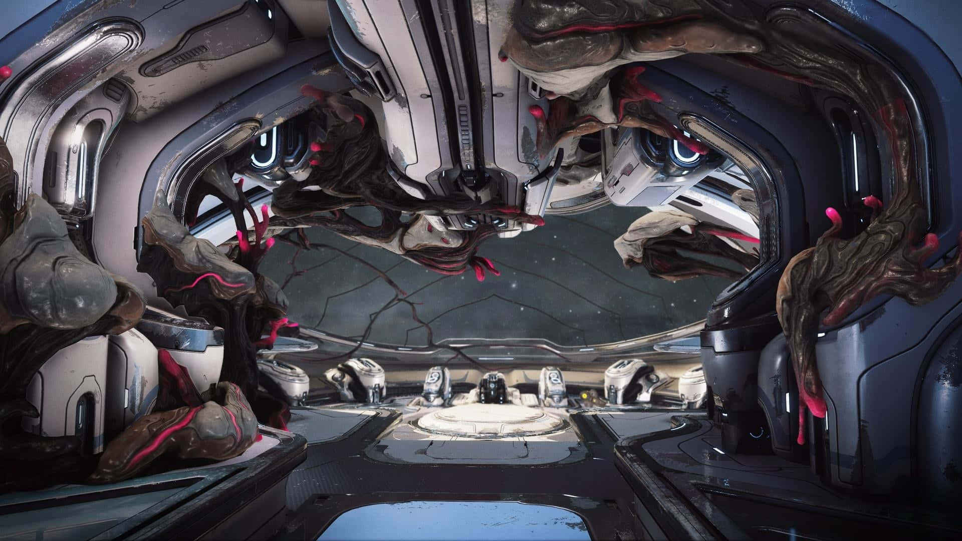 Nidus, infested ship interior, red tendrils, Full HD Desktop Wallpaper