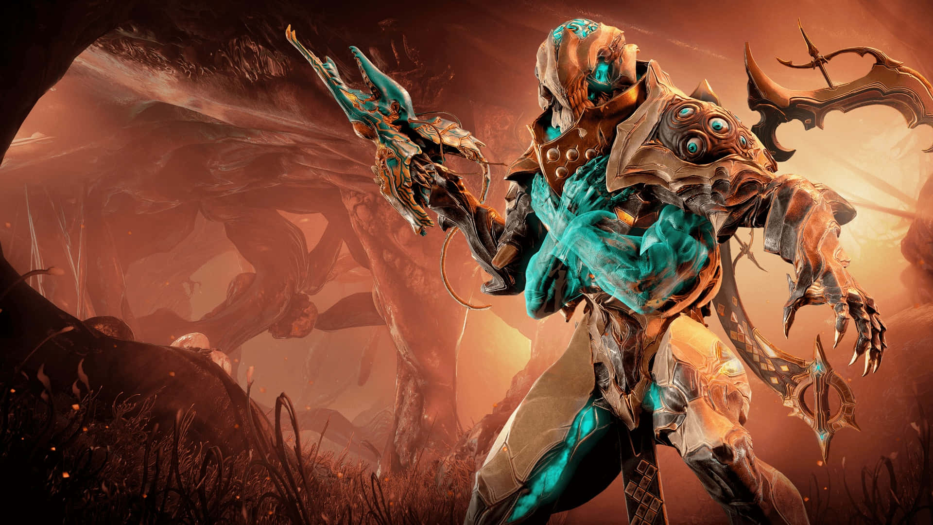 Nidus Warframe, infested power, glowing teal accents, Full HD Desktop Wallpaper