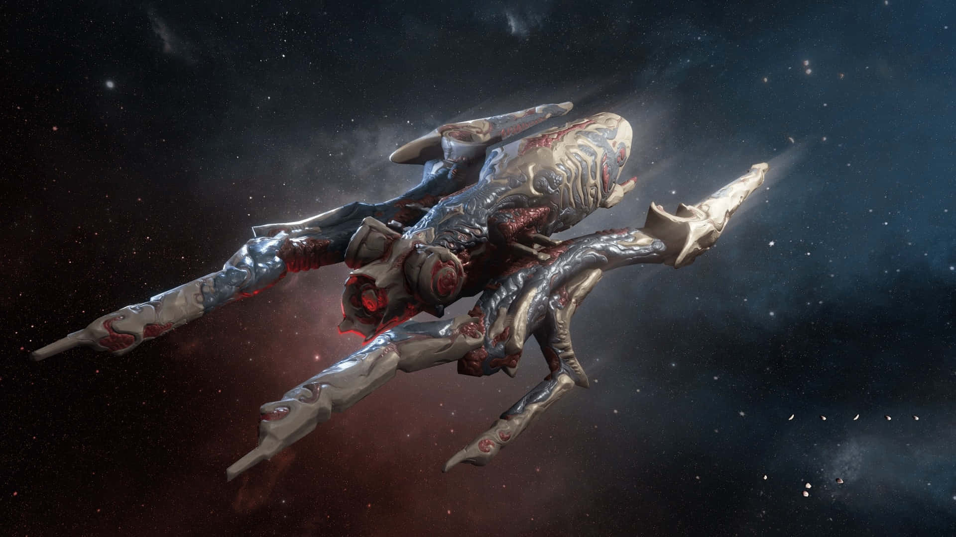 Nidus Warframe, infested ship, glowing red eyes, Full HD Desktop Wallpaper