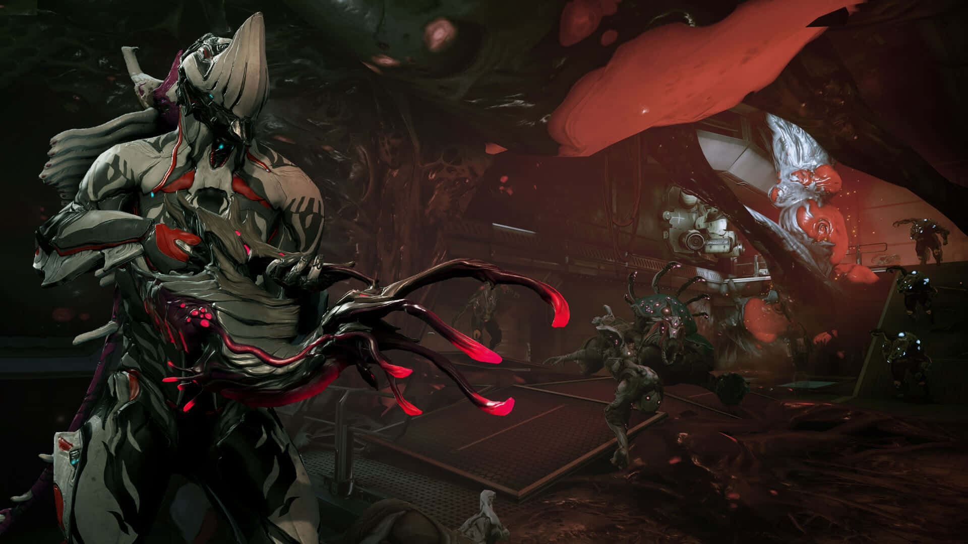 Nidus Warframe, infested power, glowing red veins, Full HD Desktop Wallpaper