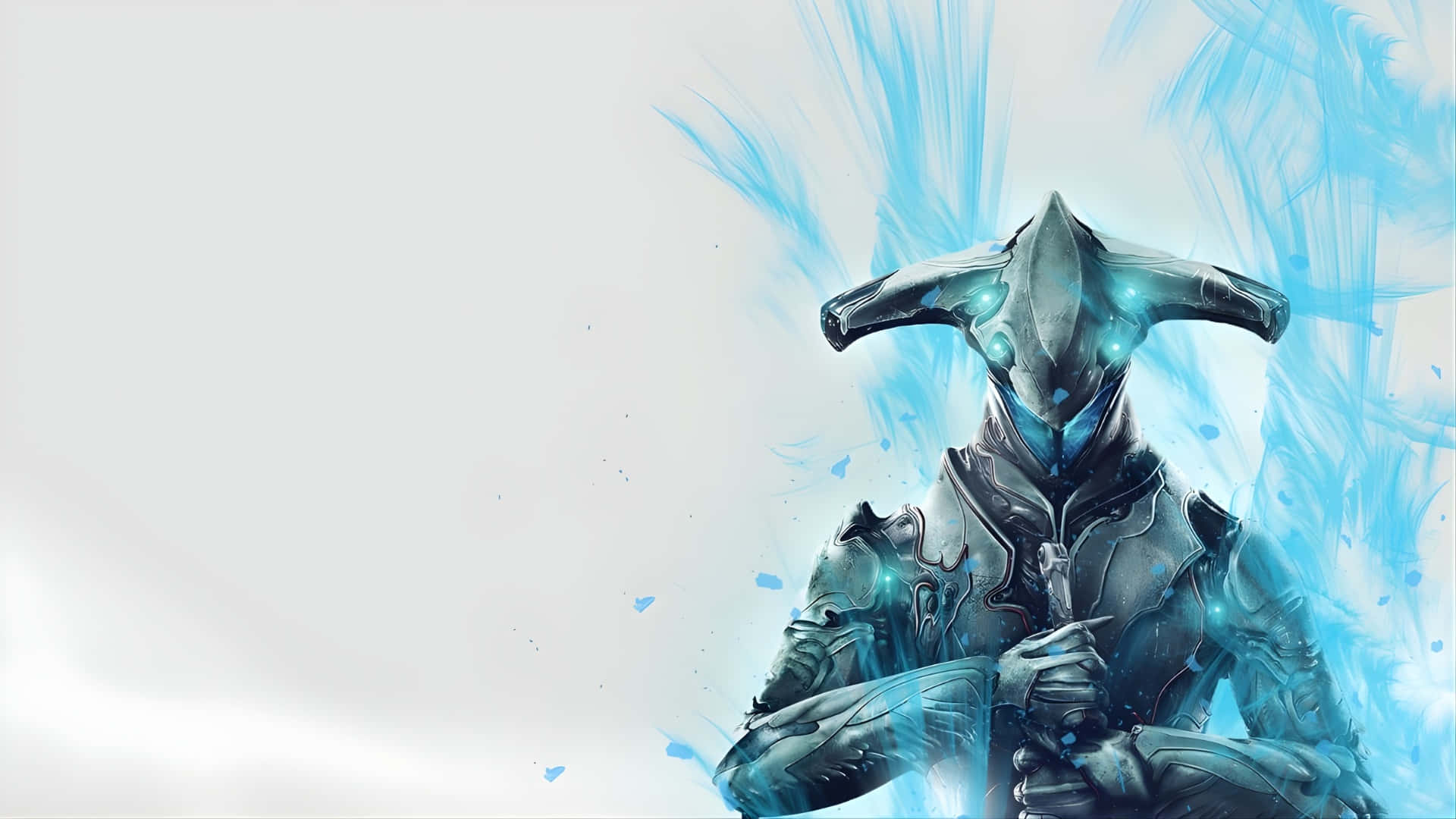 Nidus Warframe, glowing blue eyes, horned helmet, Full HD Desktop Wallpaper