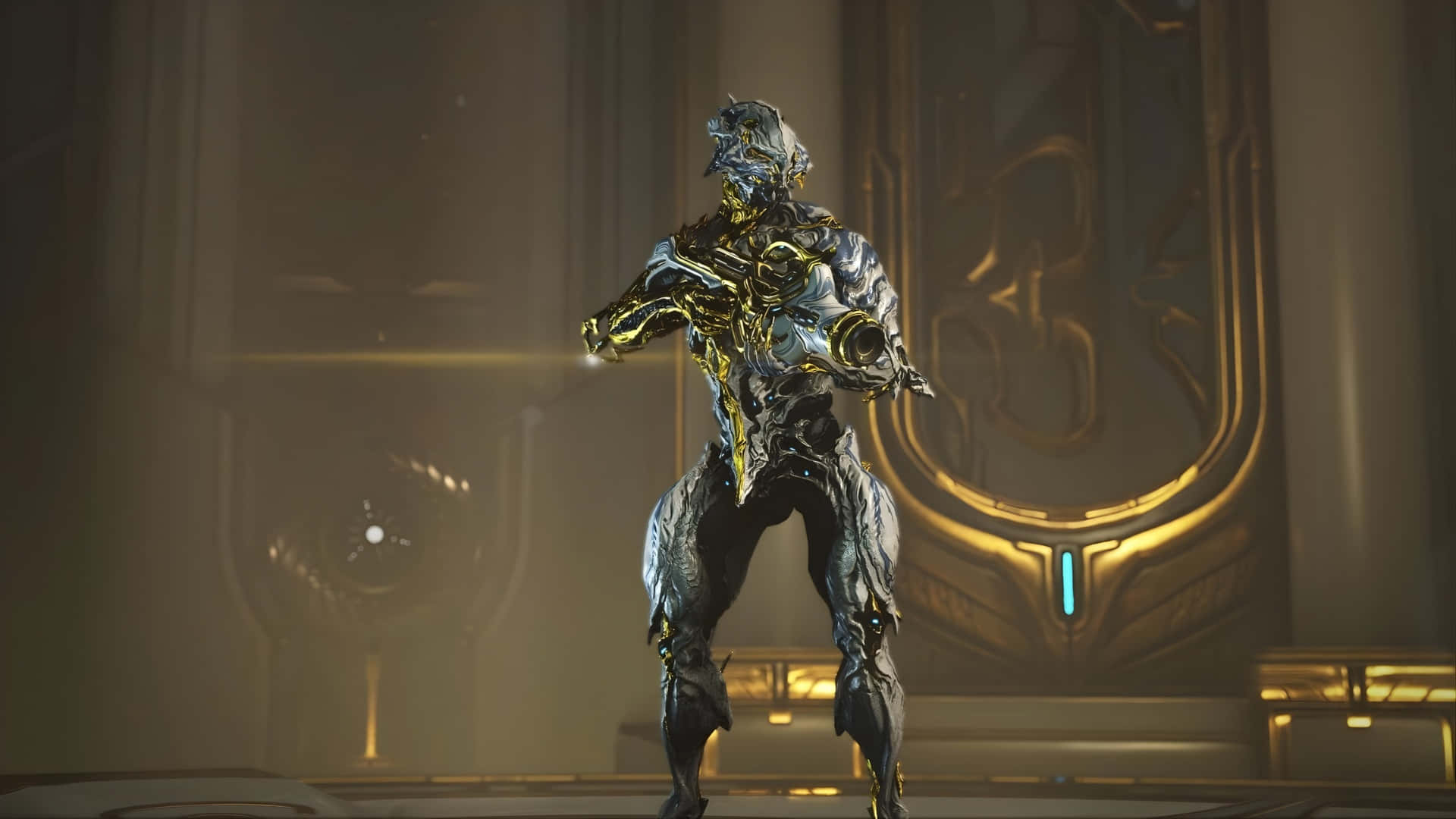 Nidus Warframe, infested power, silver and gold armor, Full HD Desktop Wallpaper