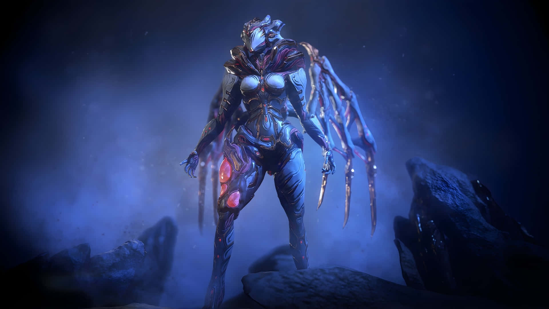 Nidus Warframe, infested power, glowing red accents, Full HD Desktop Wallpaper