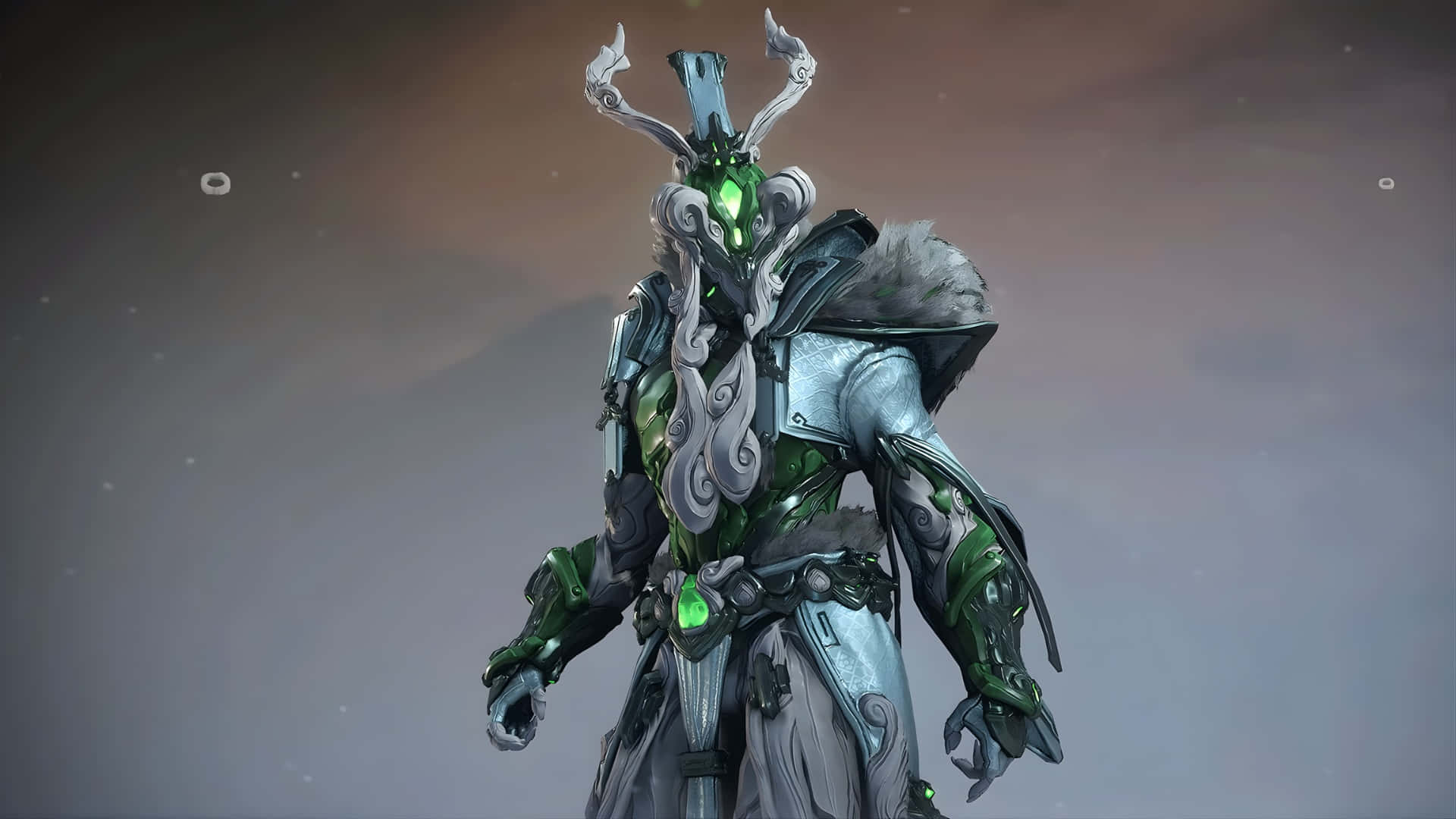 Nidus Warframe, glowing green eyes, ornate silver armor, Full HD Desktop Wallpaper