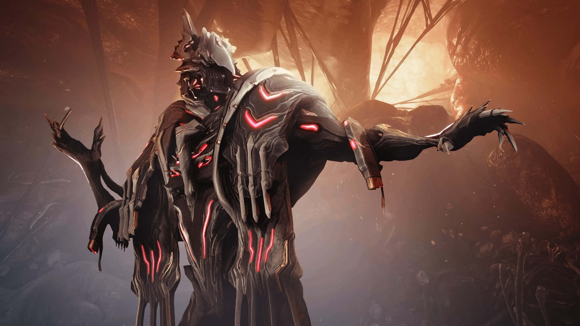 Nidus Warframe, infested power, glowing red veins, Full HD Desktop Wallpaper