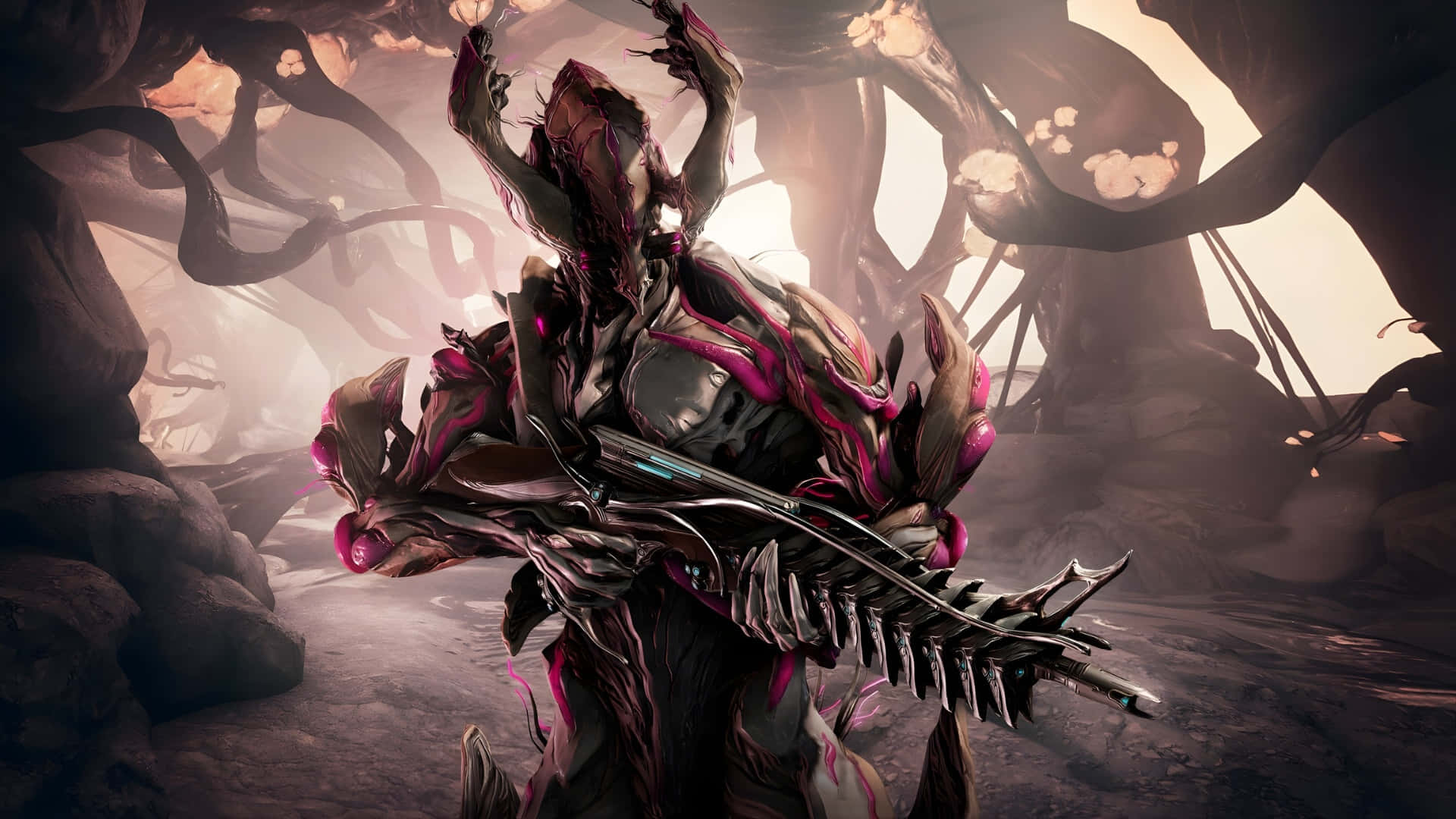 Nidus Warframe, infested power, glowing pink veins, Full HD Desktop Wallpaper