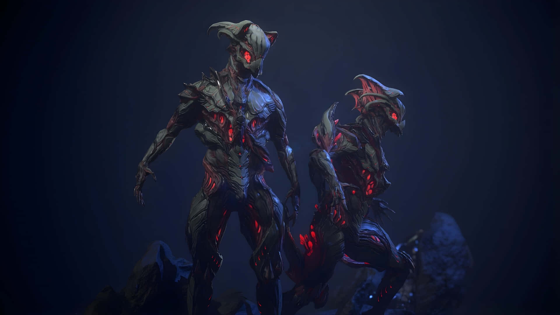 Nidus Warframe, infested power, glowing red eyes, Full HD Desktop Wallpaper