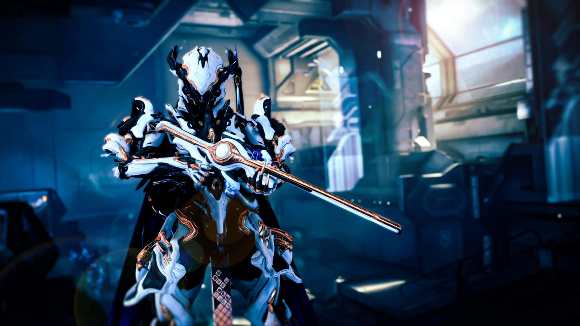 Nidus Warframe, white and black armor, glowing sword, Full HD Desktop Wallpaper