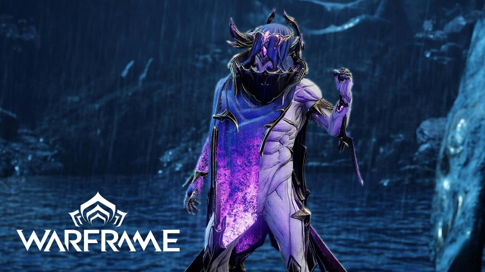 Nidus Warframe, purple armored warrior, horns, Full HD Desktop Wallpaper
