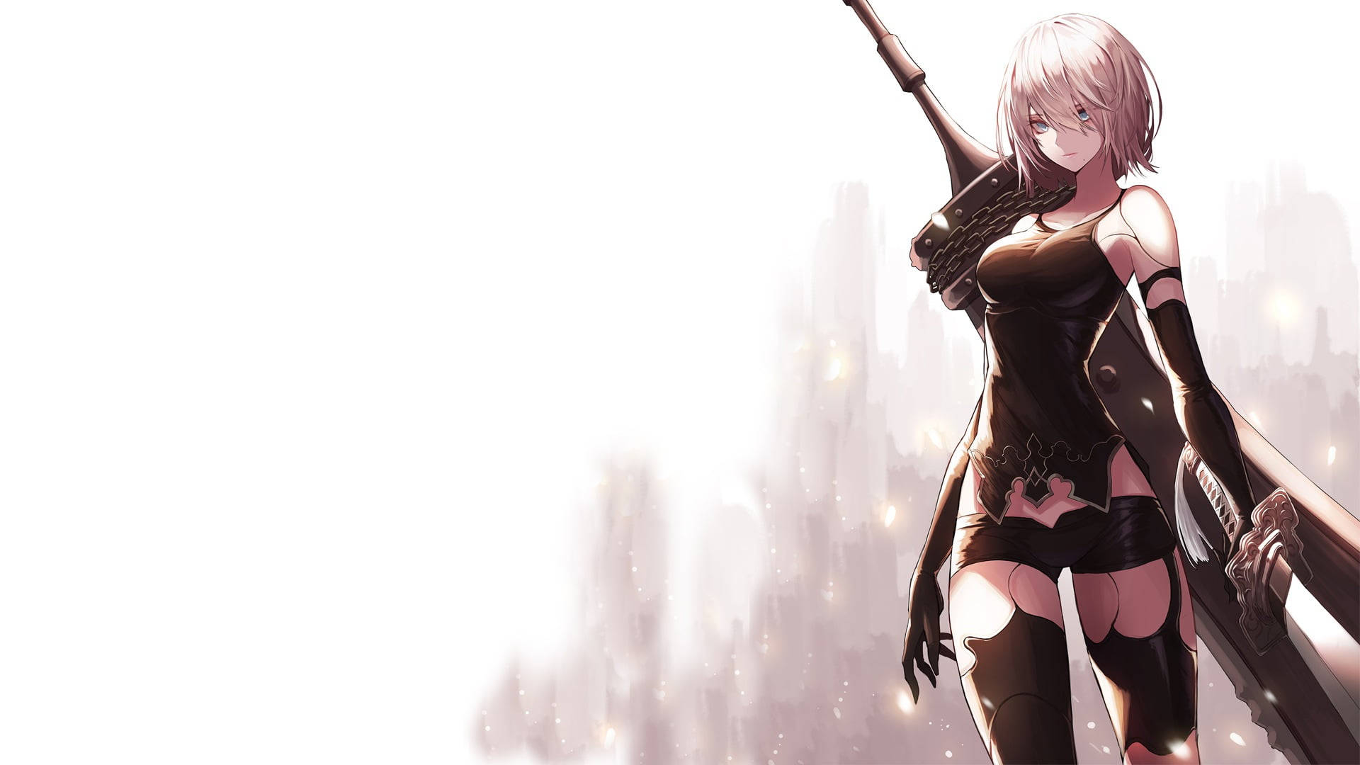 Nier Automata 4K, big sword, pink-haired anime girl, Full HD Desktop Wallpaper