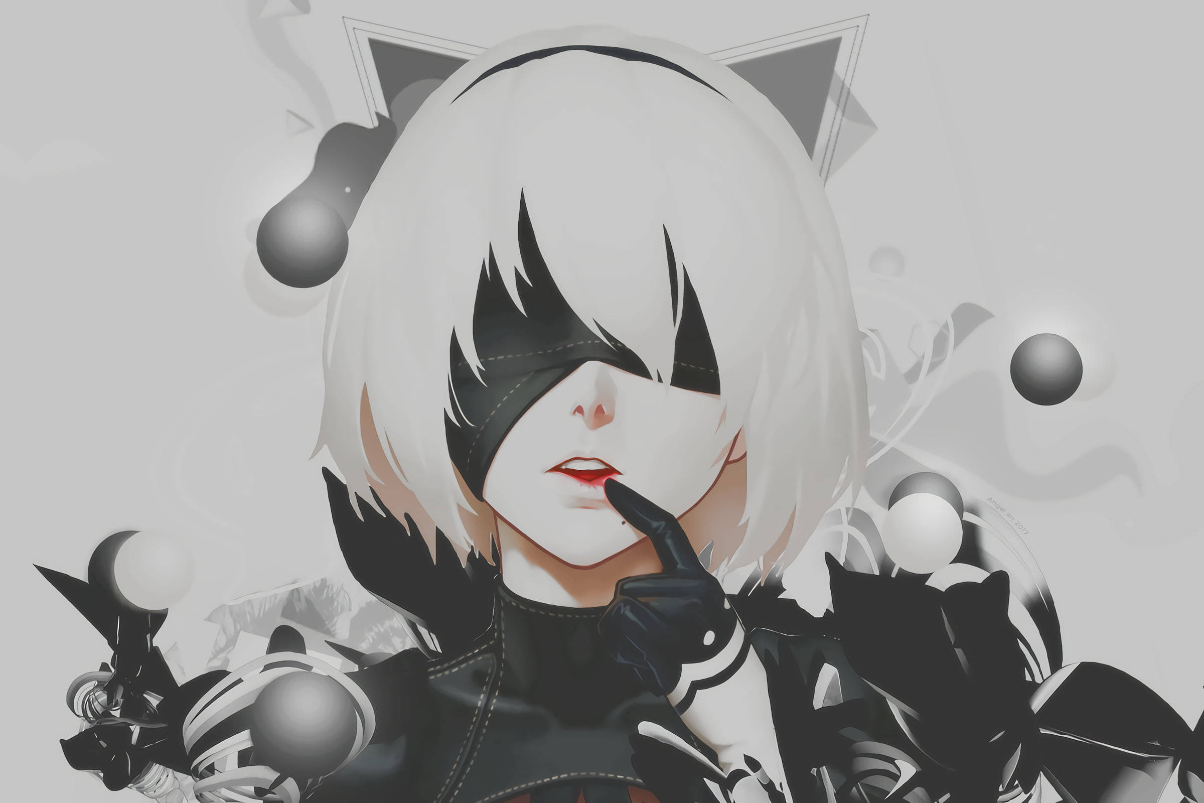 Nier Automata 4K, 2B, white hair, Full HD Desktop Wallpaper