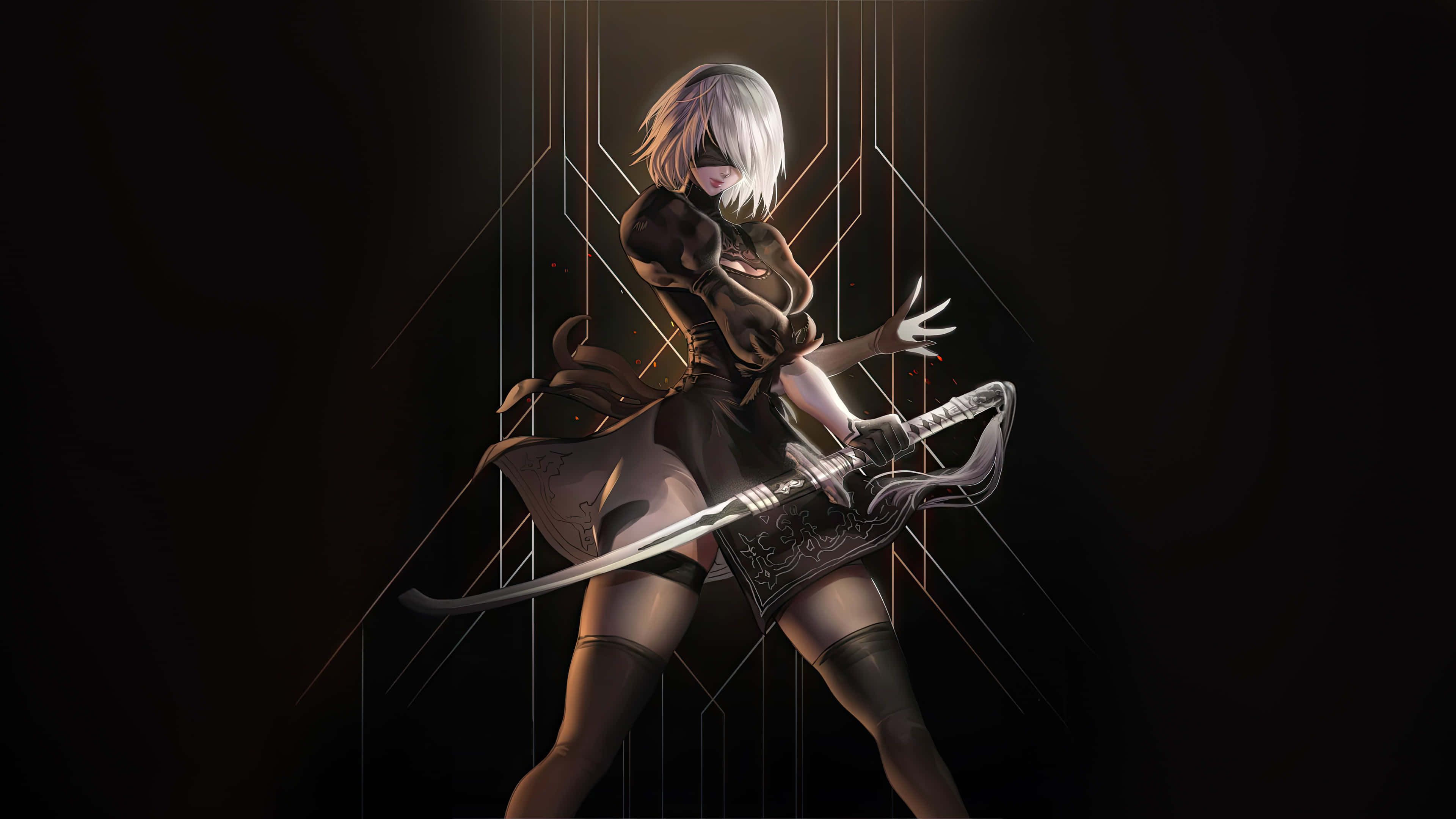 2B, Nier Automata, silver-haired, 4K Desktop Wallpaper
