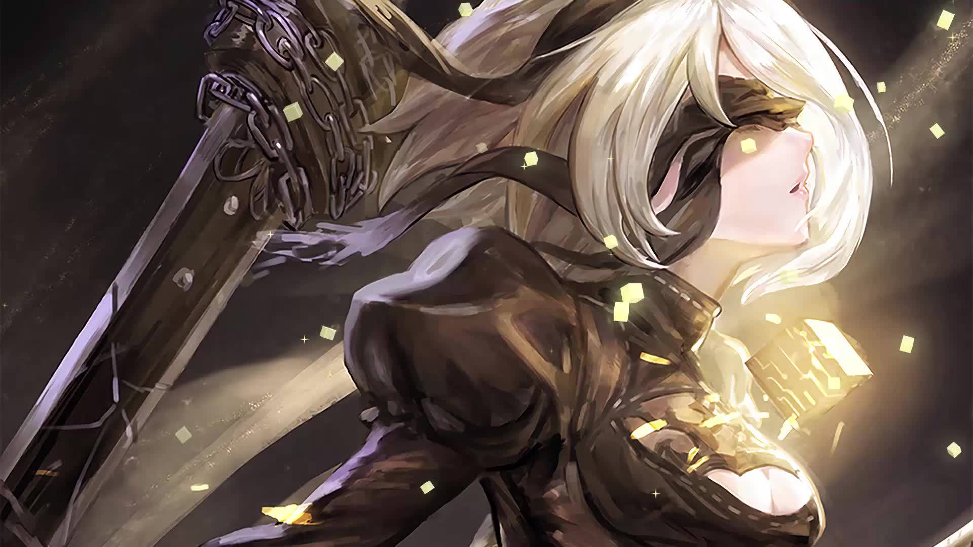 Nier Automata, 2B, bright light, Full HD Desktop Wallpaper