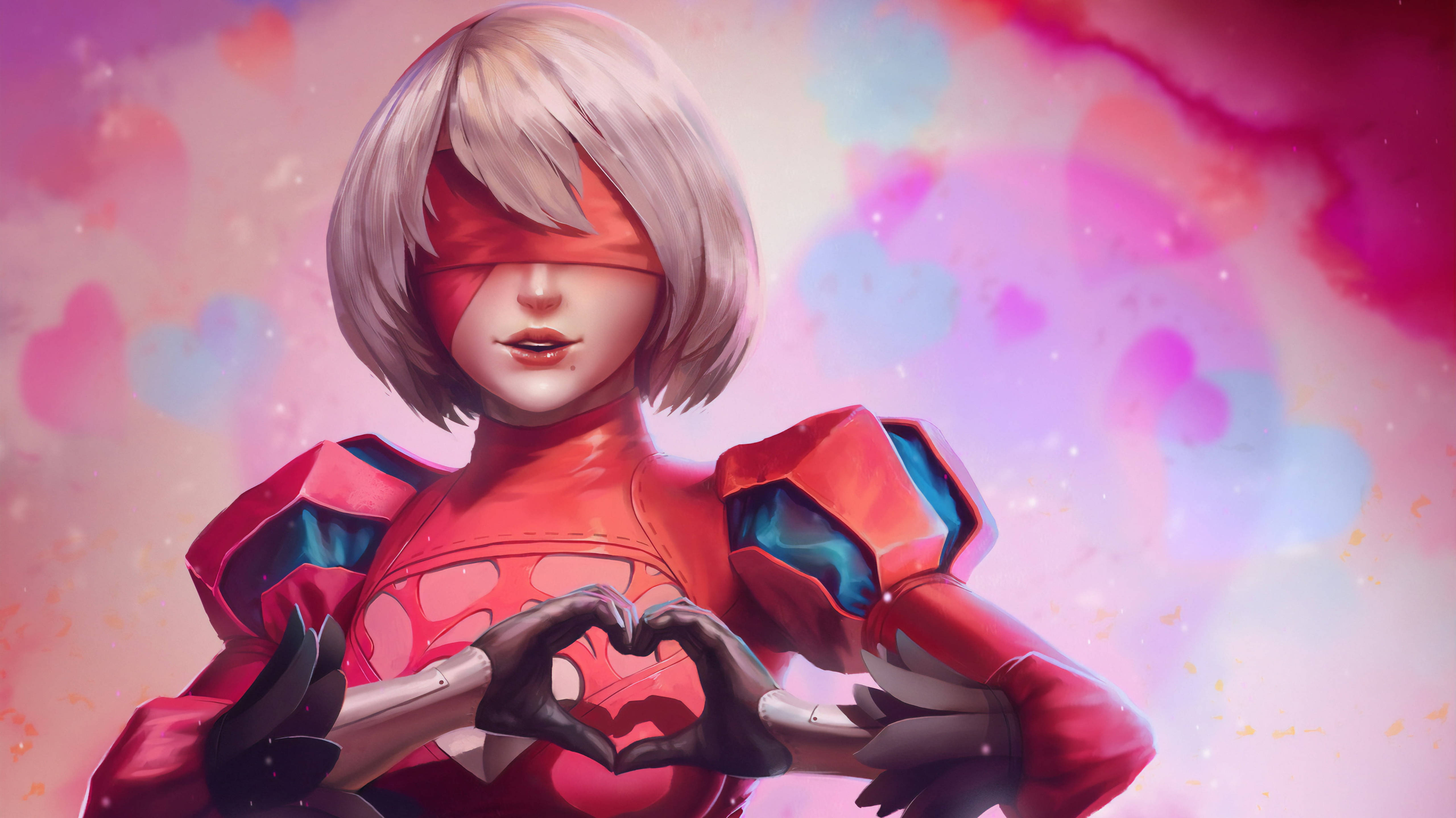 Nier Automata, 2B, red armor, 5K Desktop Wallpaper