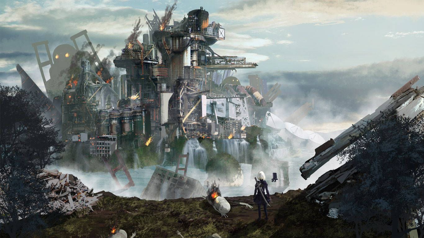 NieR: Automata, 2B, industrial ruin, HD Desktop Wallpaper